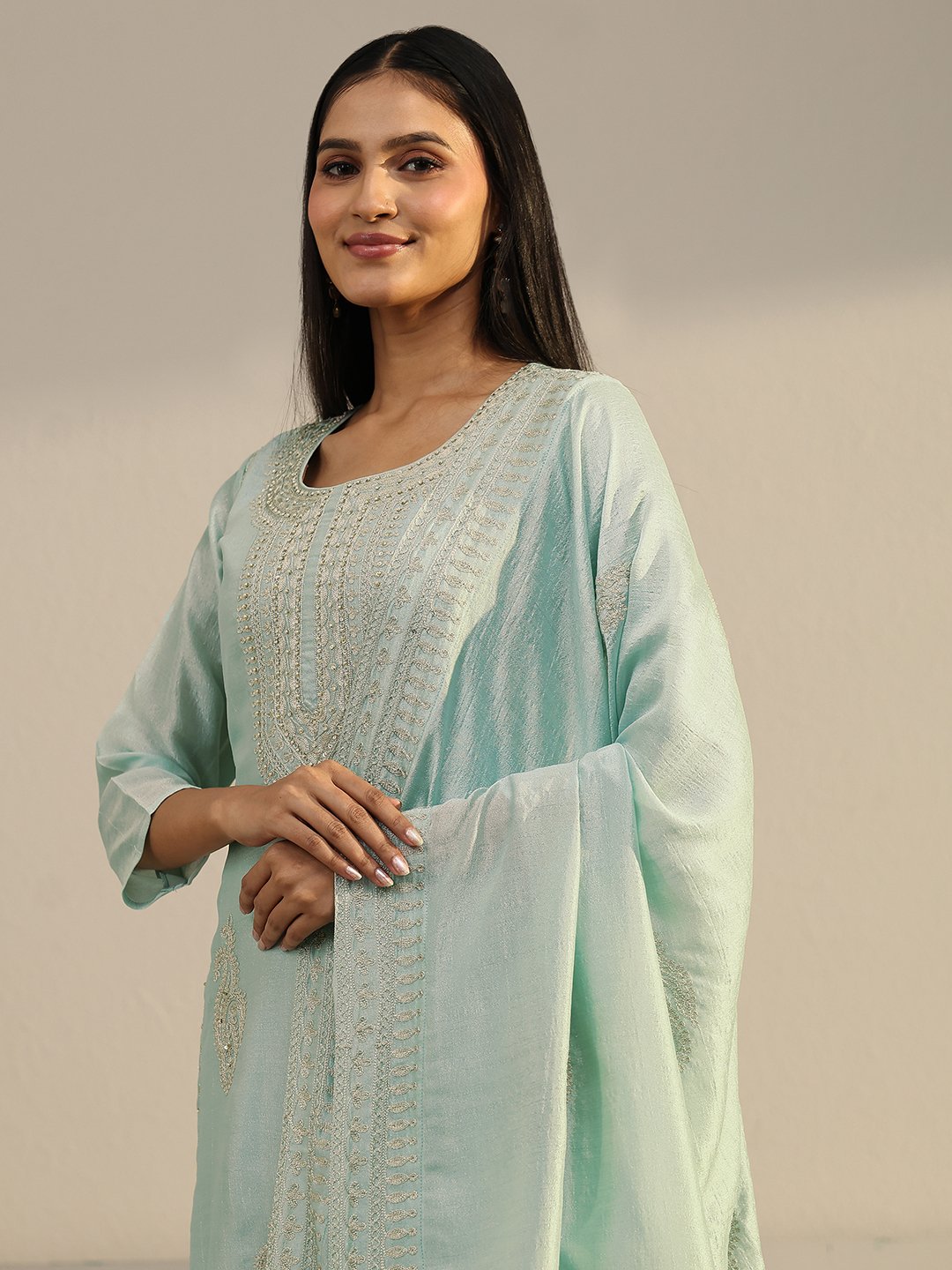Blue Embroidered Kurta Set with Dupatta