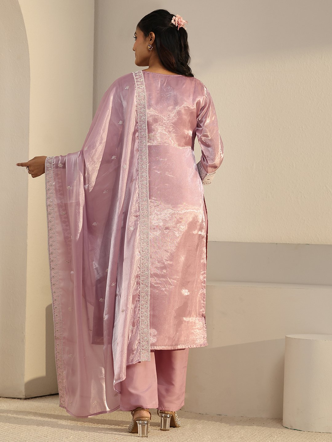 Pink Embroidered Silk Blend Kurta Set with Dupatta
