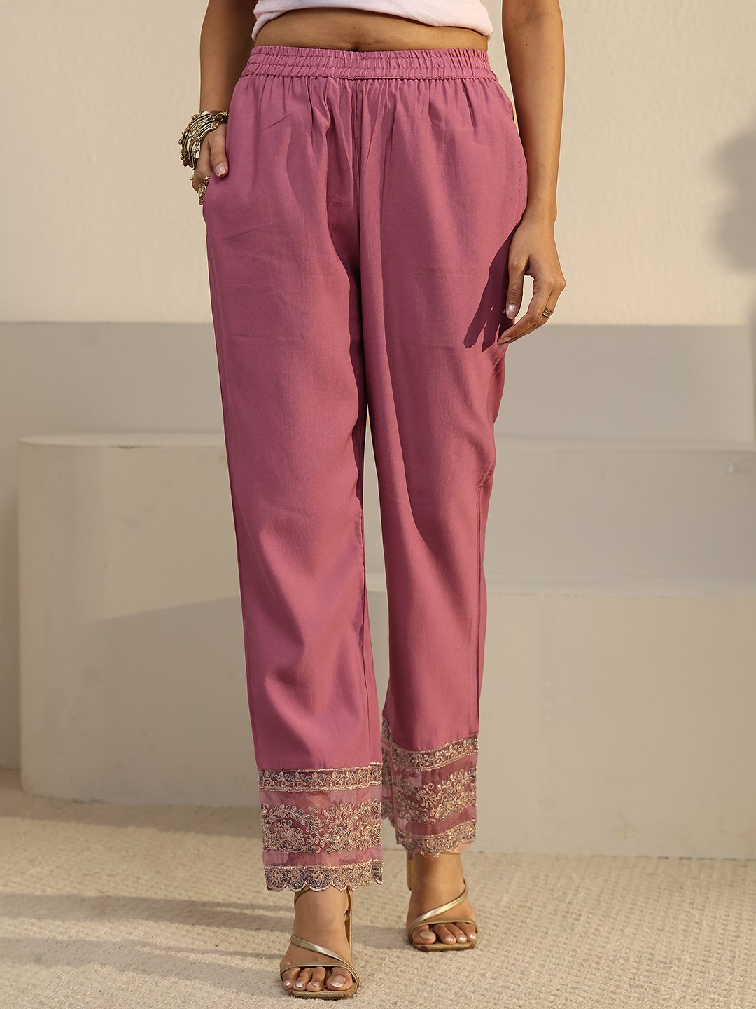 Pink Embroidered Kurta Set with Banarasi Dupatta