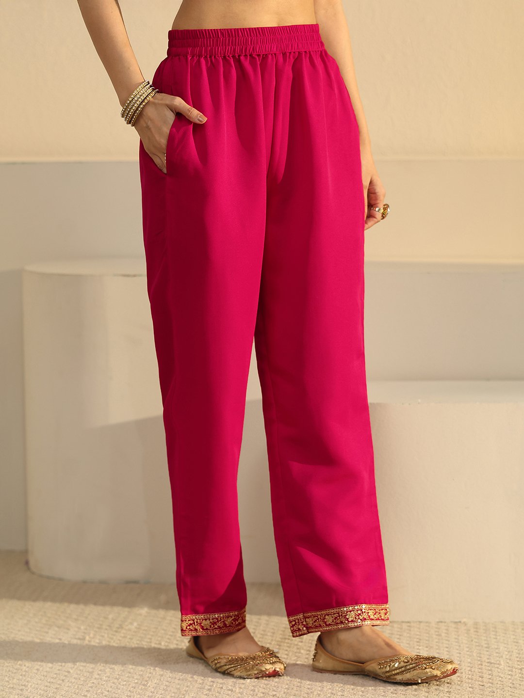 Pink Embroidered Kurta Set with Straight Pants and Dupatta