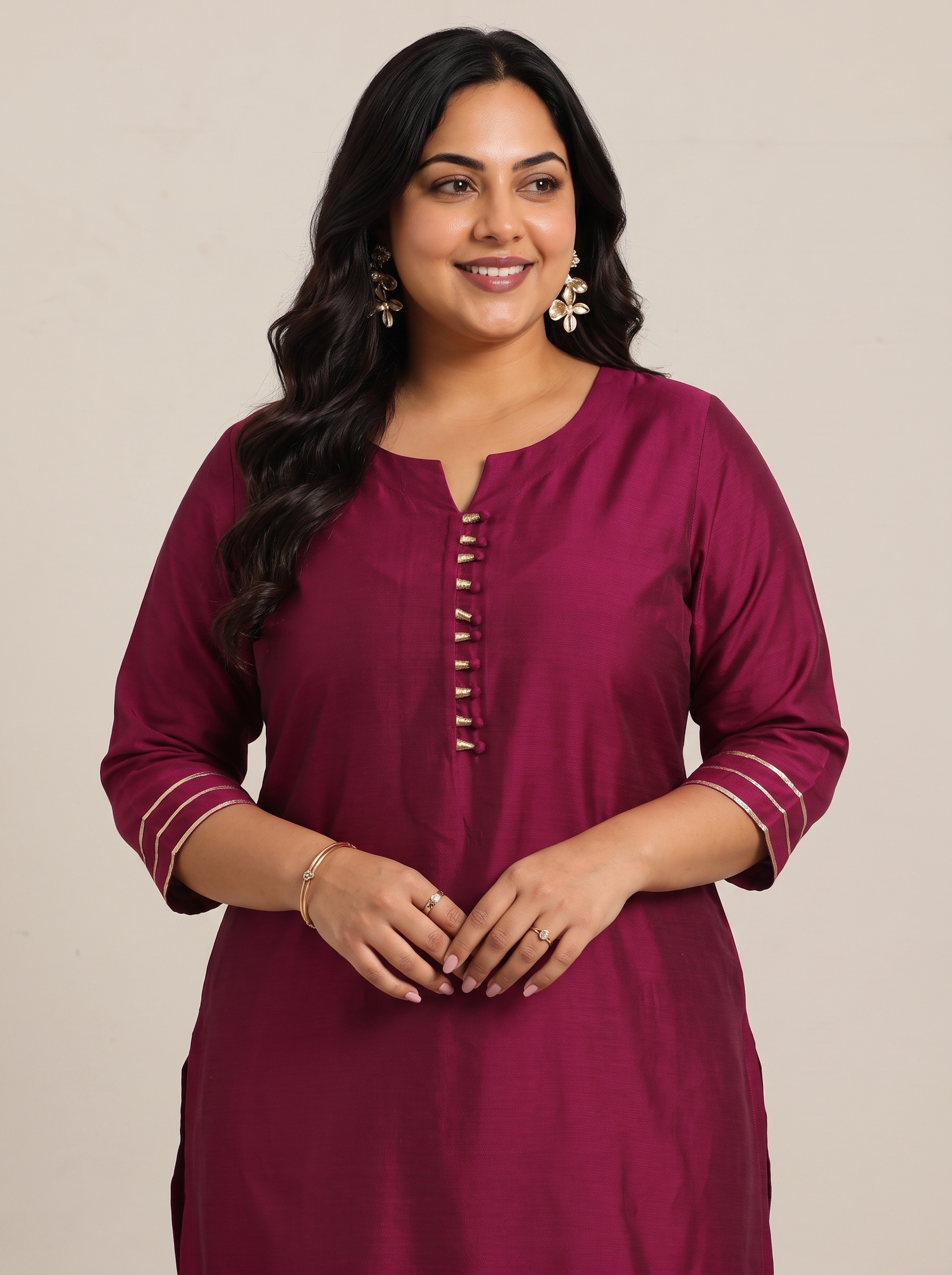 Plus Size Pink Silk Blend Kurta Set with Dupatta