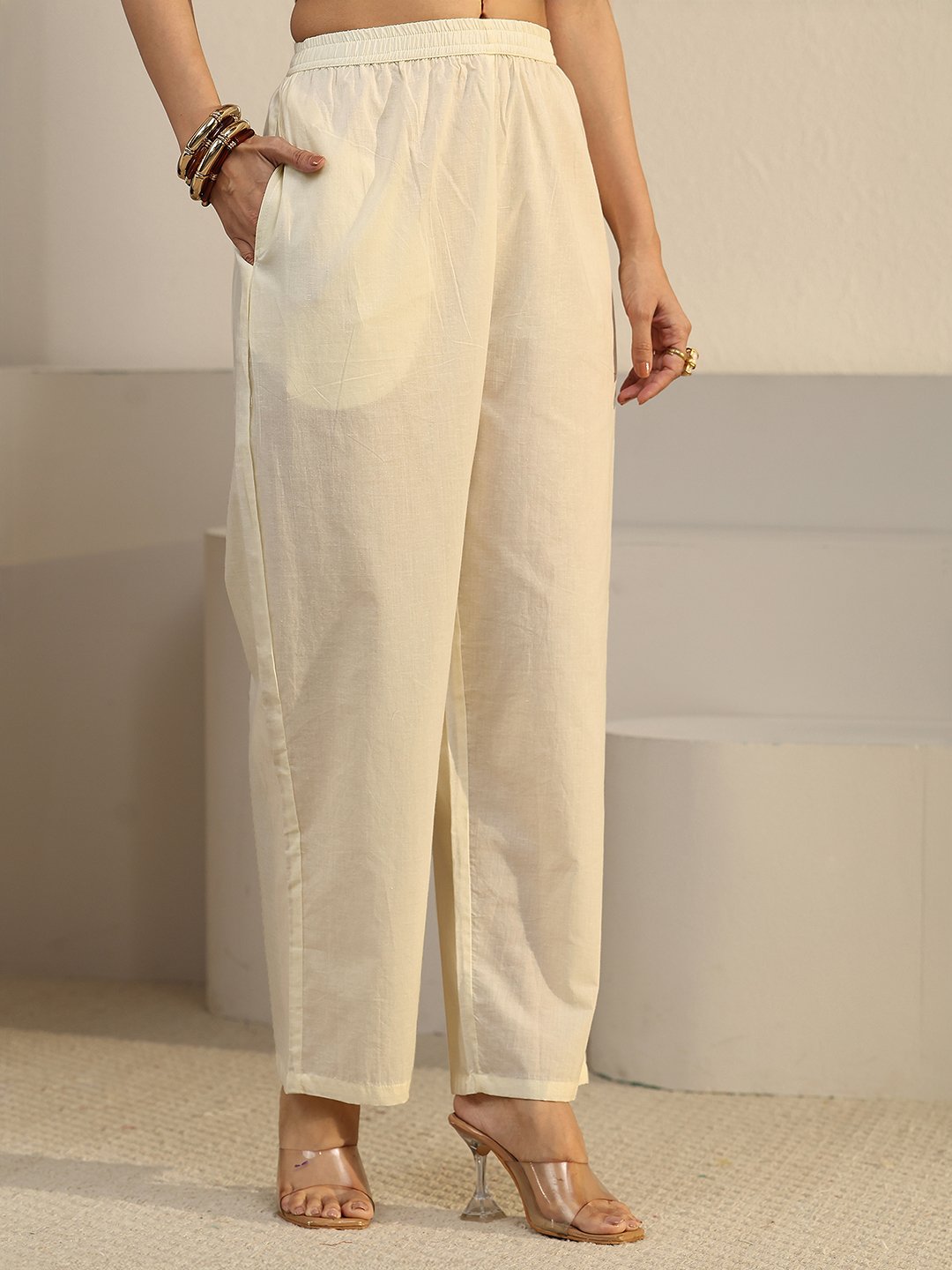 Off-White Printed Flared Kurta Set with Dupatta