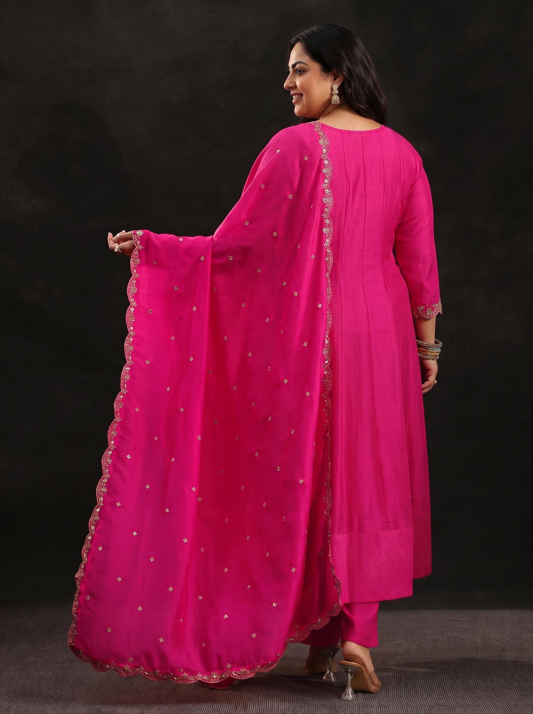 Pink Plus Size Embroidered Kurta Set with Dupatta