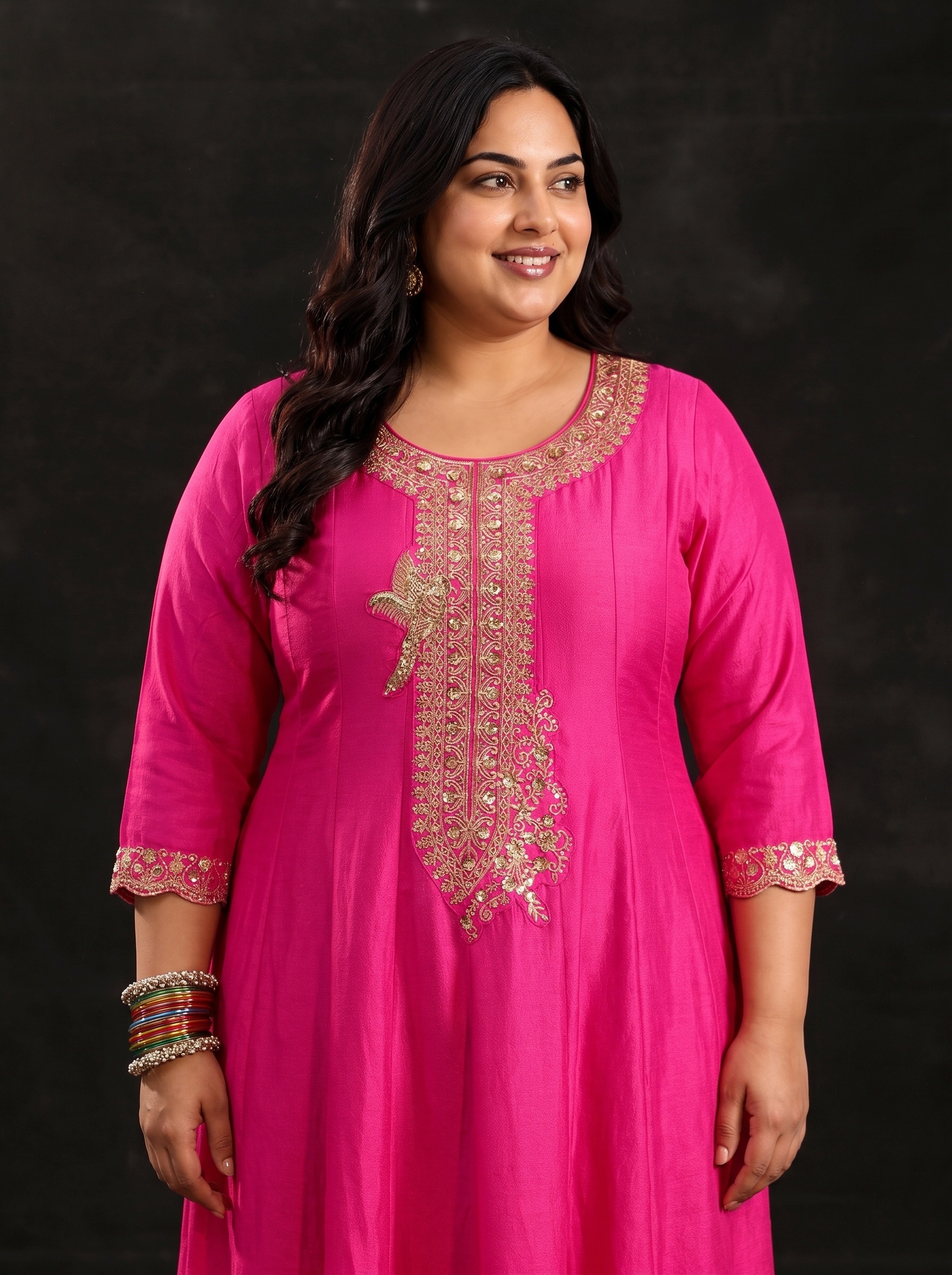 Pink Plus Size Embroidered Kurta Set with Dupatta