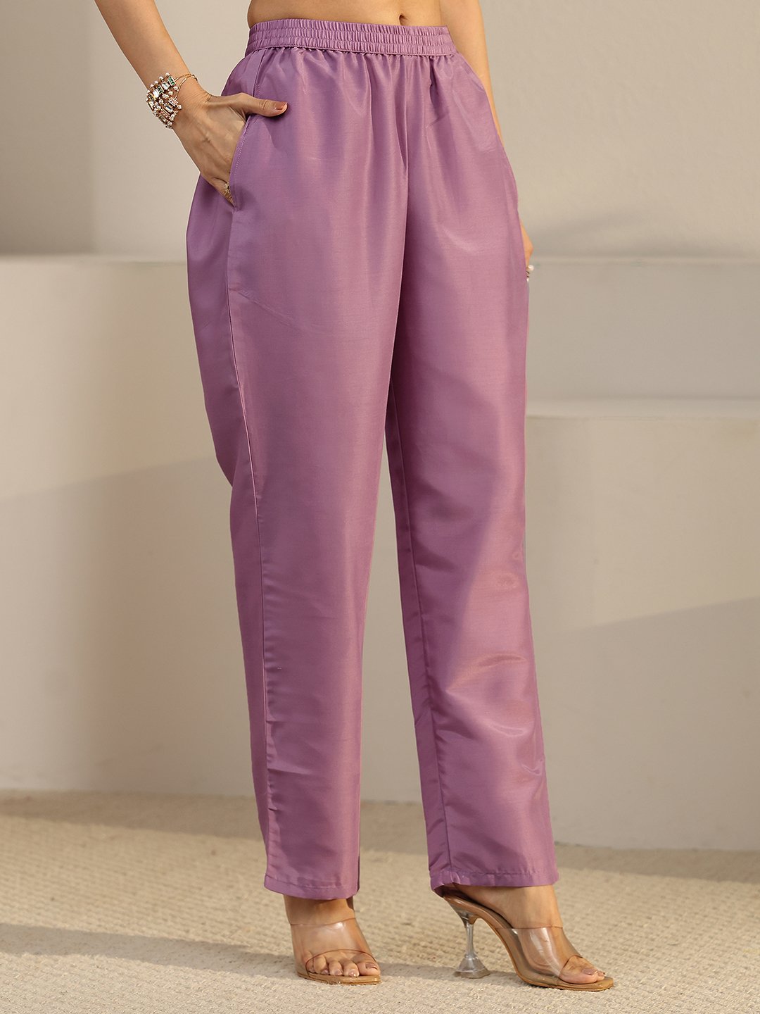 Purple Embroidered Kurta Palazzo Dupatta Set
