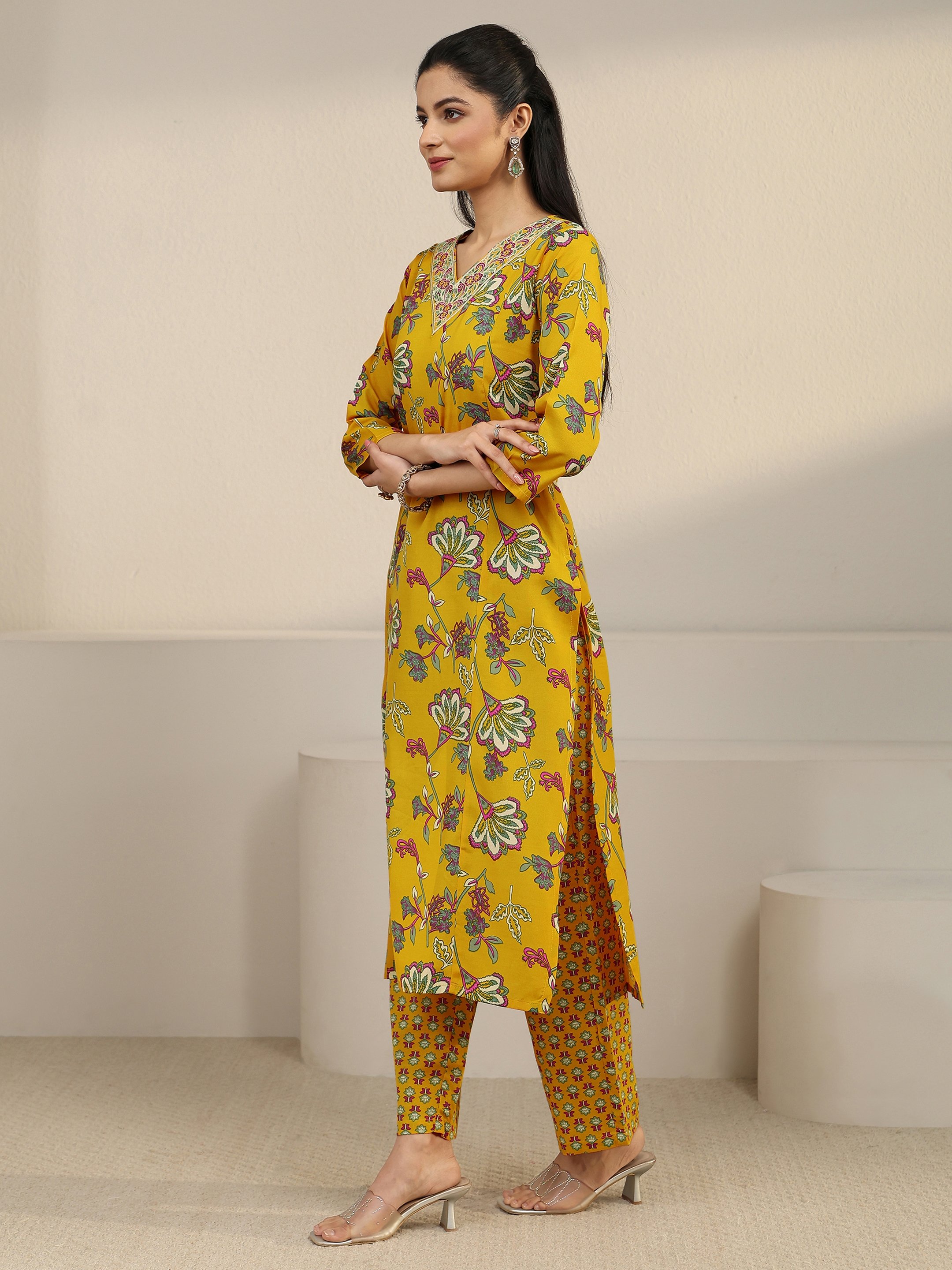 Yellow Floral Printed Kurta Set with Dupatta