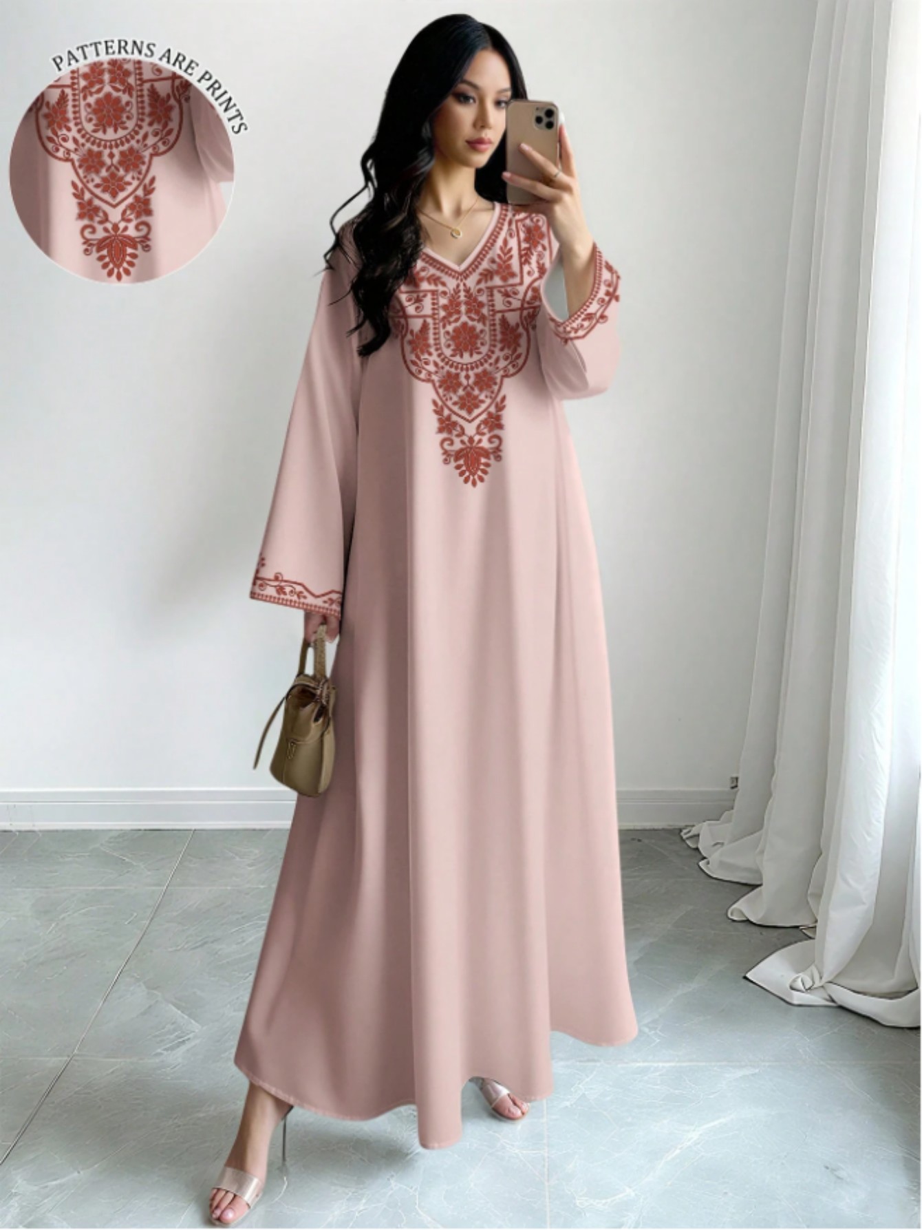 Pink Embroidered Jalabiya