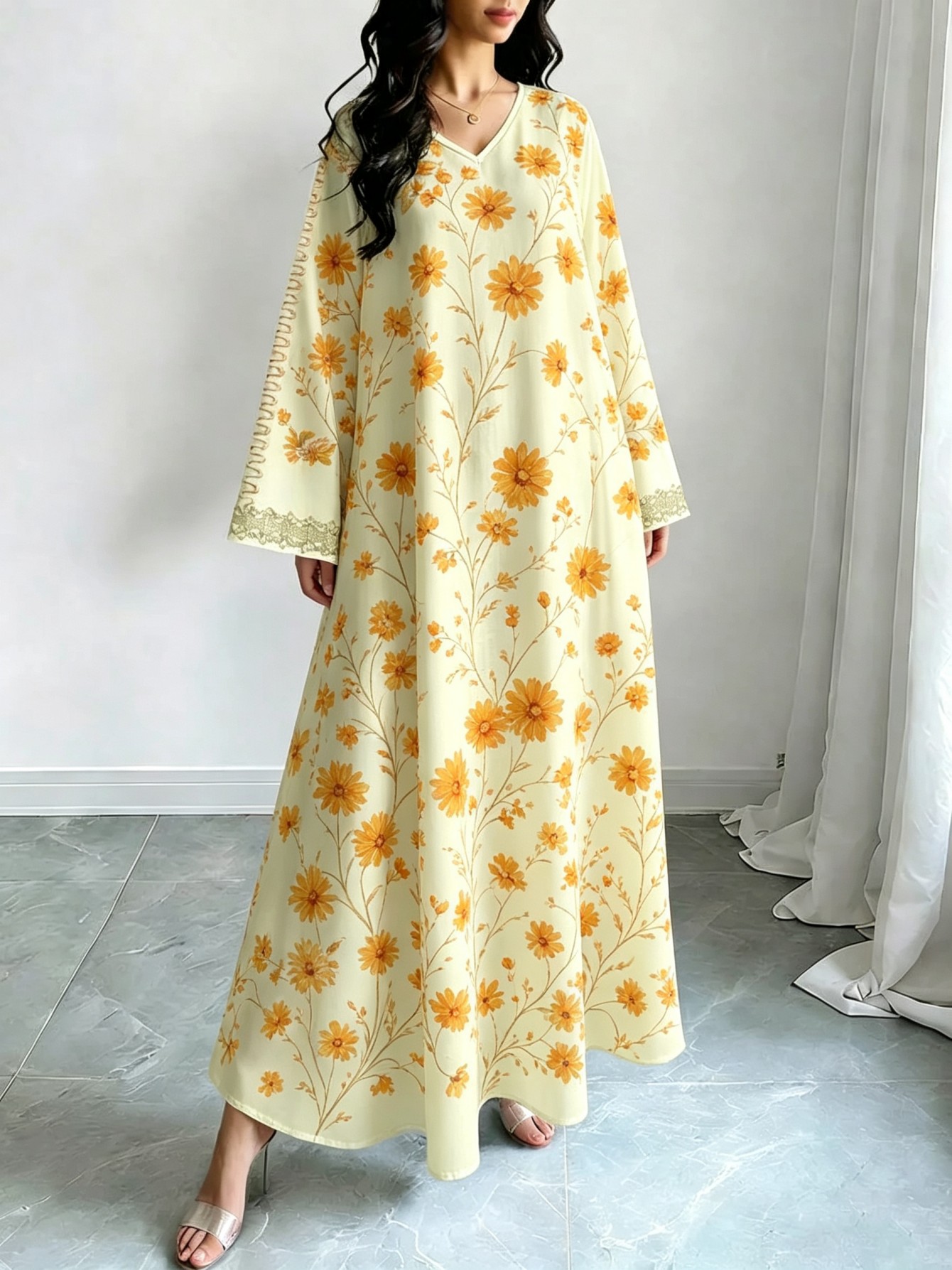 Yellow Printed Jalabiya