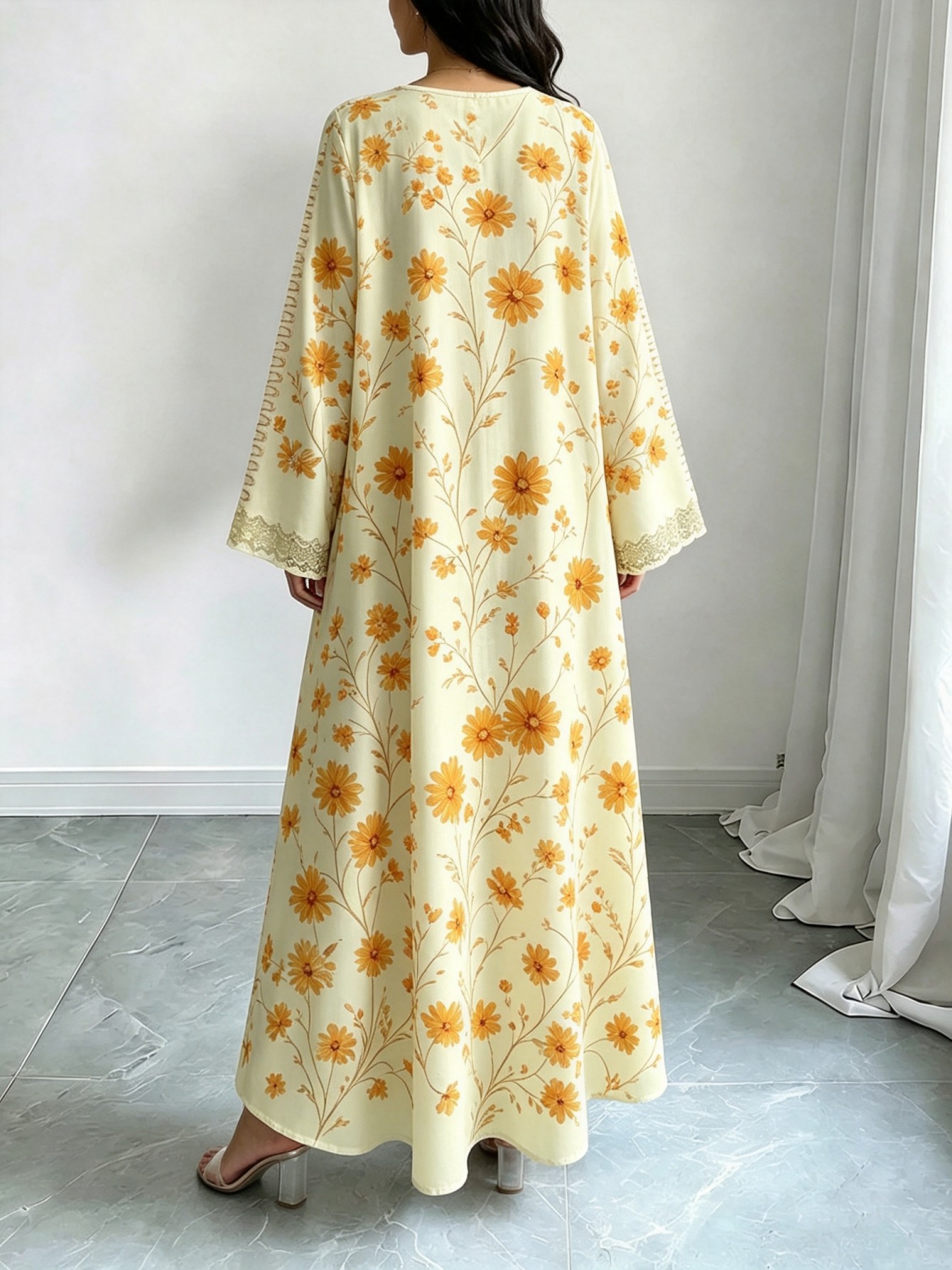 Yellow Printed Jalabiya
