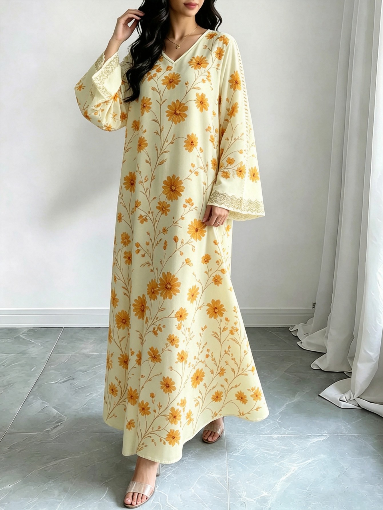 Yellow Printed Jalabiya