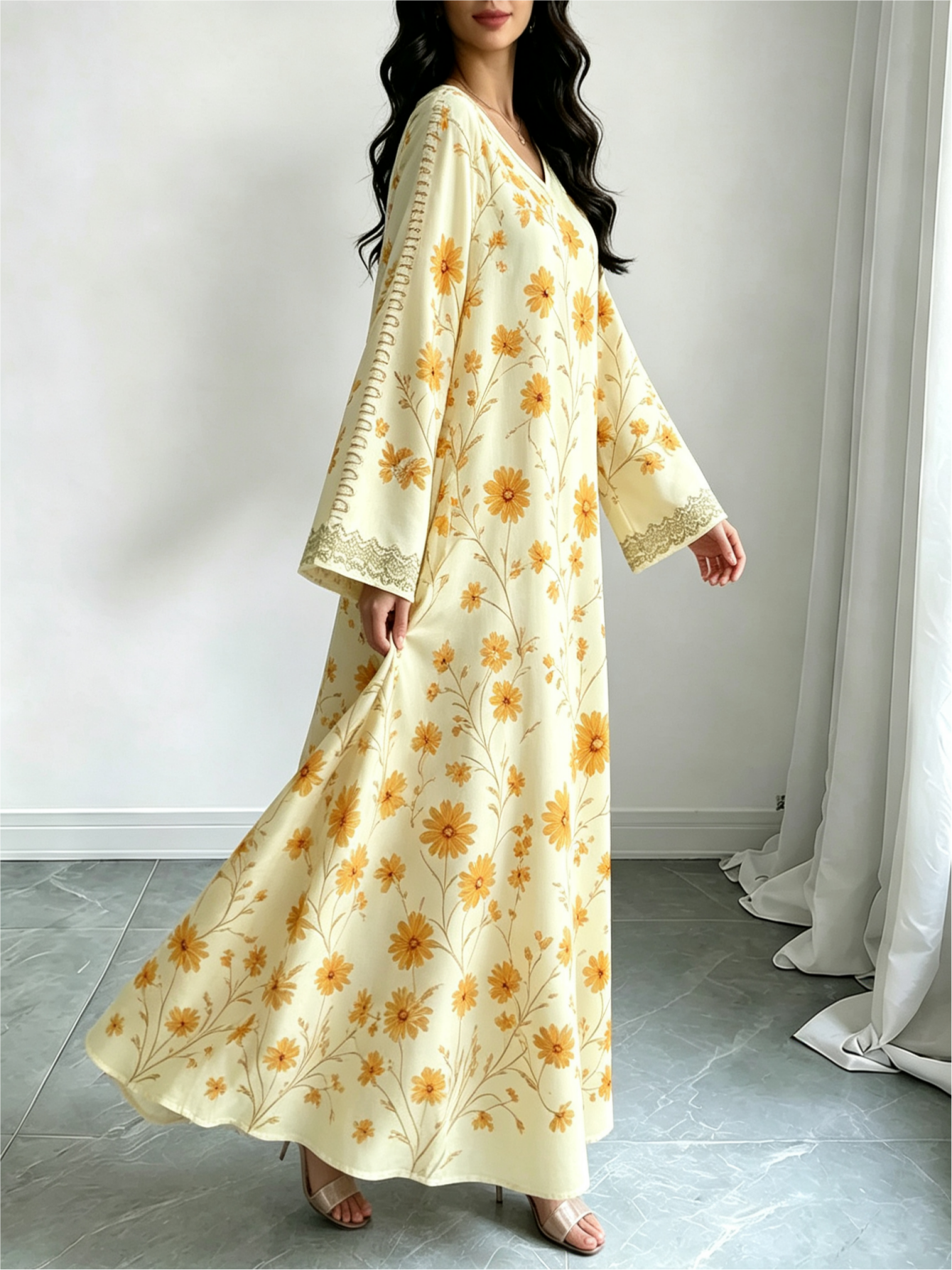 Yellow Printed Jalabiya