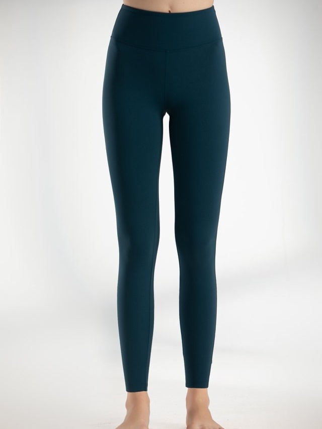Dark Green Solid Activewear Leggings