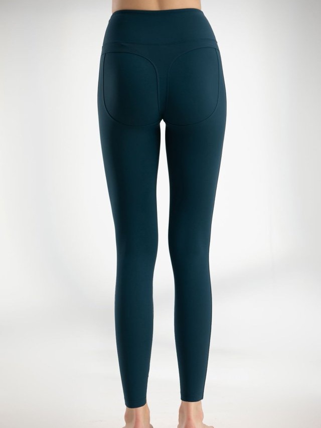 Dark Green Solid Activewear Leggings