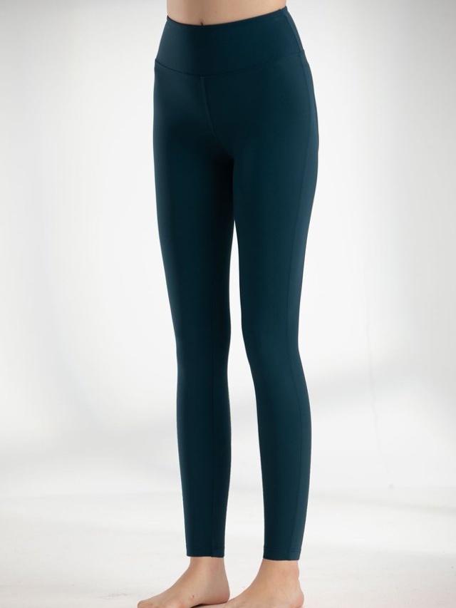 Dark Green Solid Activewear Leggings