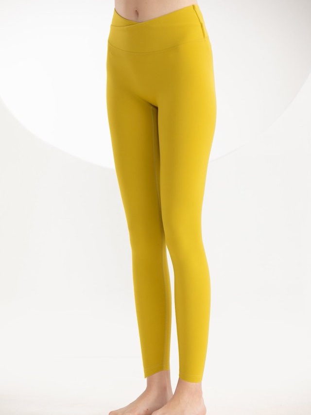 Yellow Crossover Waist Activewear Leggings