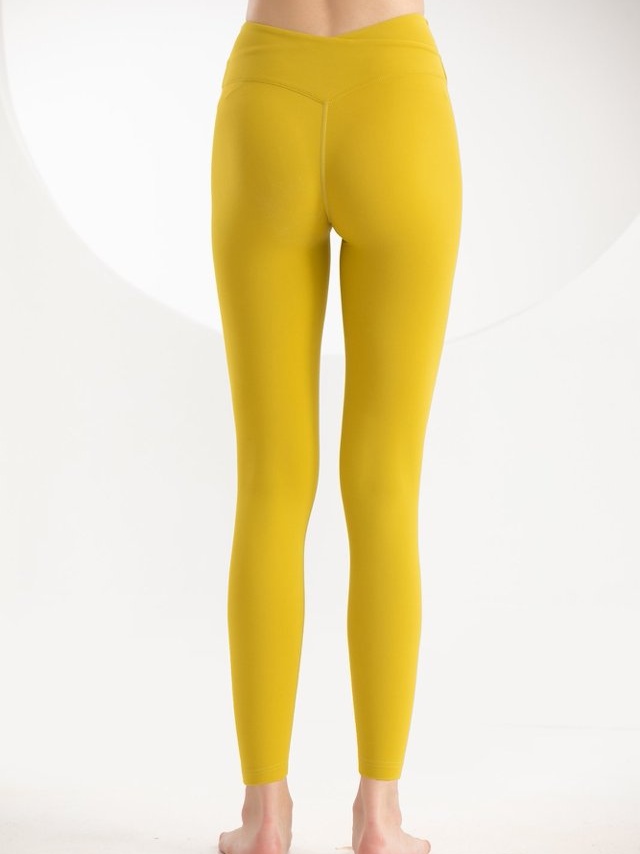 Yellow Crossover Waist Activewear Leggings