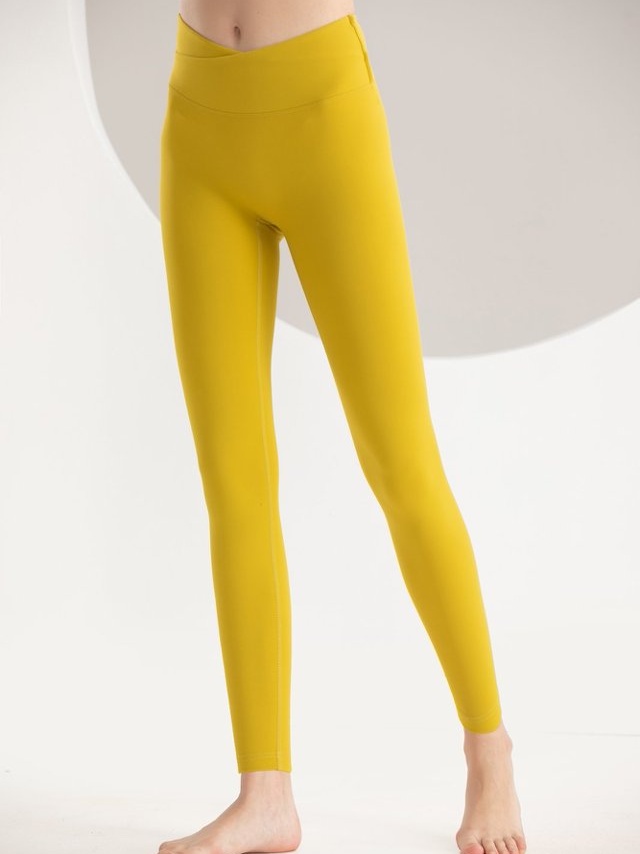 Yellow Crossover Waist Activewear Leggings