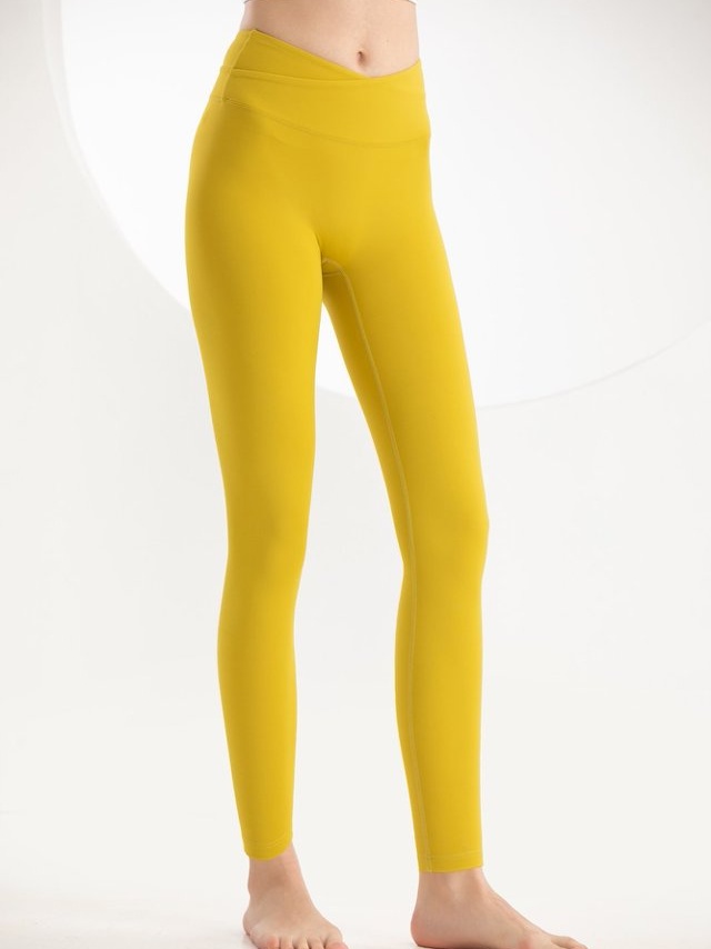 Yellow Crossover Waist Activewear Leggings