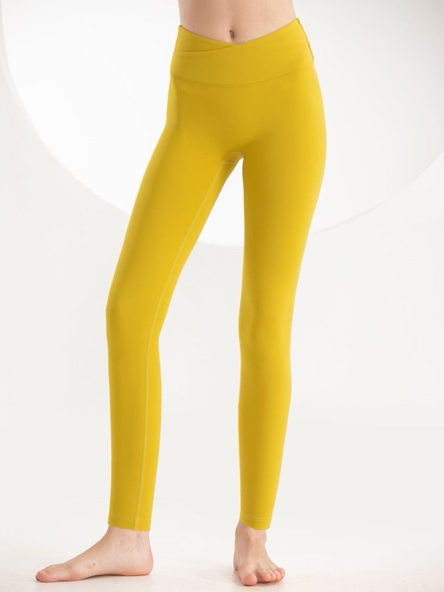 Yellow Crossover Waist Activewear Leggings