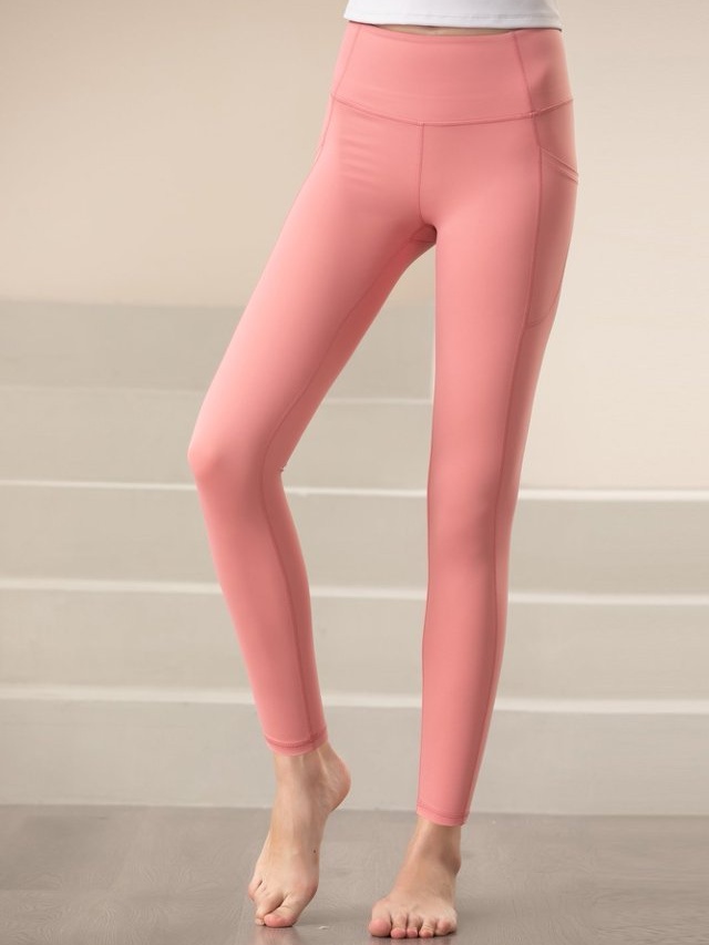 Peach Solid Activewear Leggings with Pockets