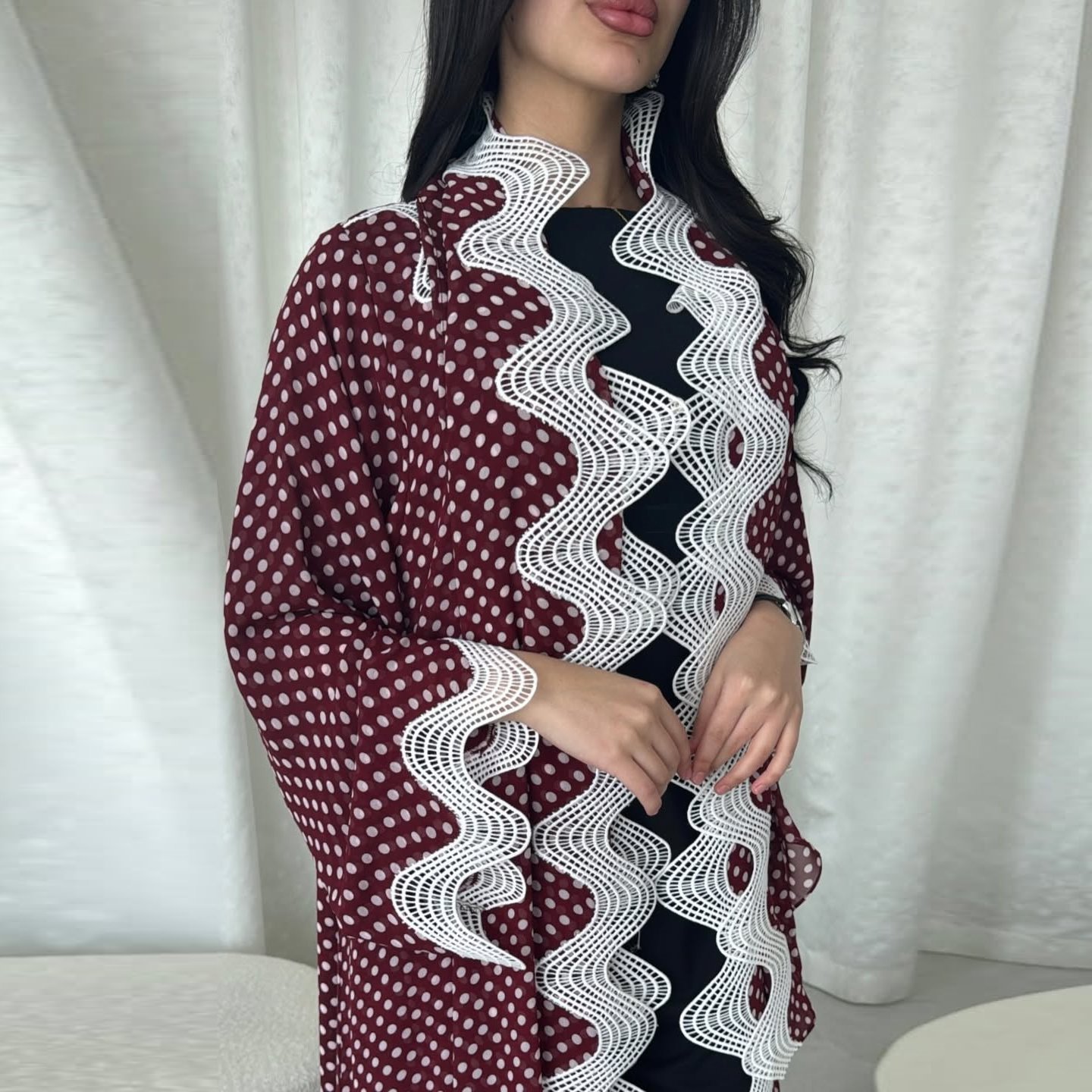Burgundy Polka Dot Abaya
