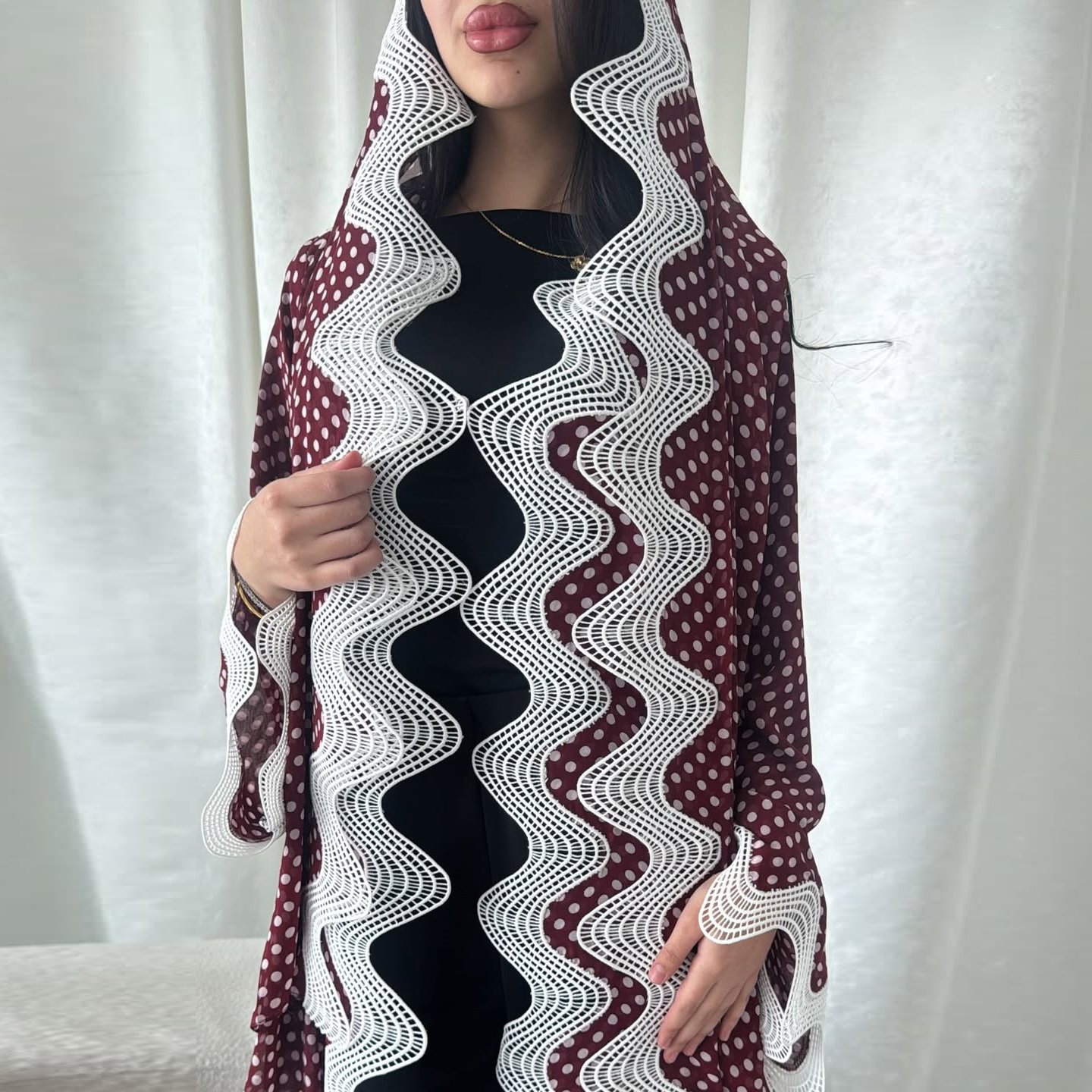 Burgundy Polka Dot Abaya