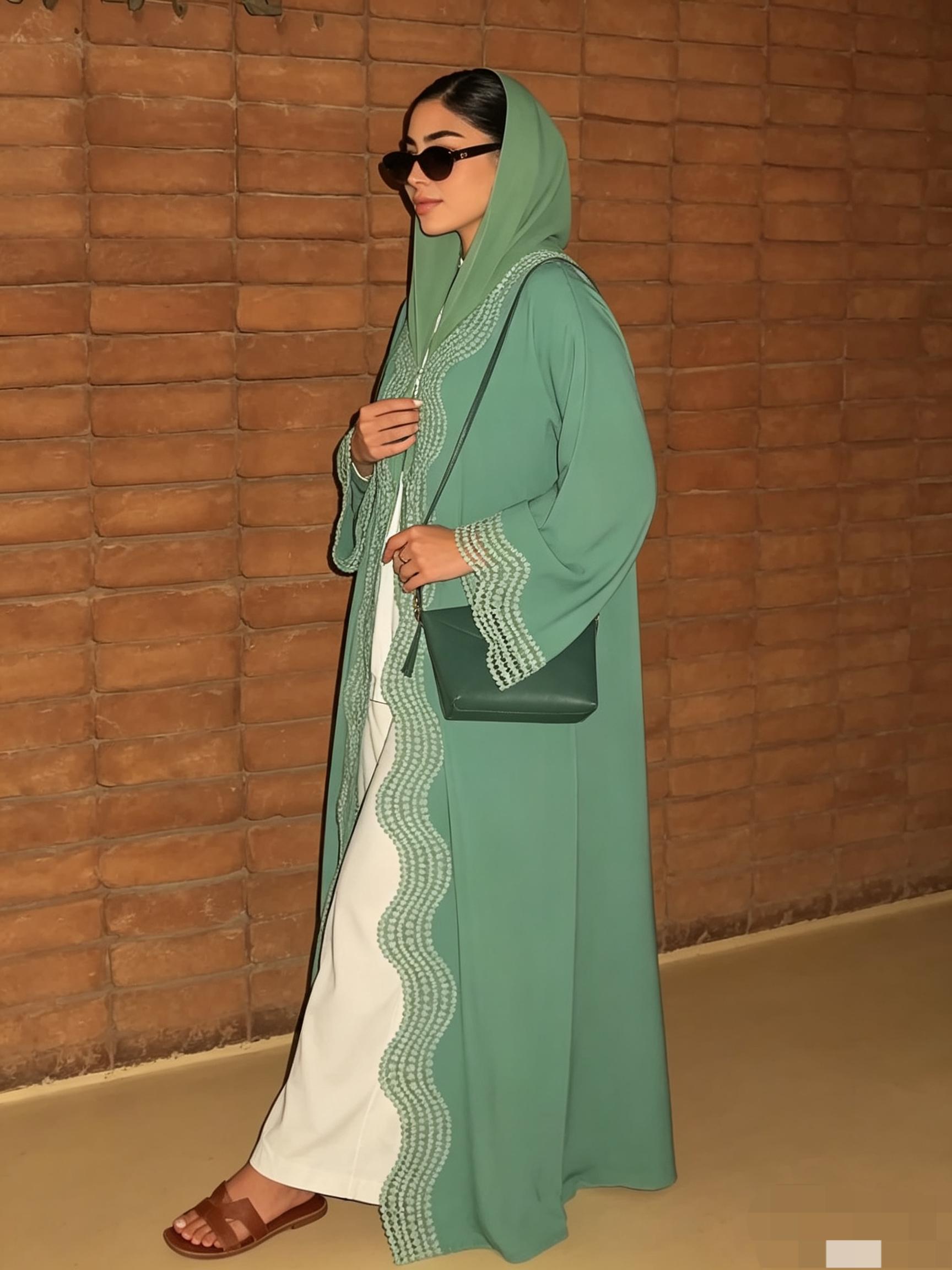 عباية نسائية مطرزة للنهار خضراء