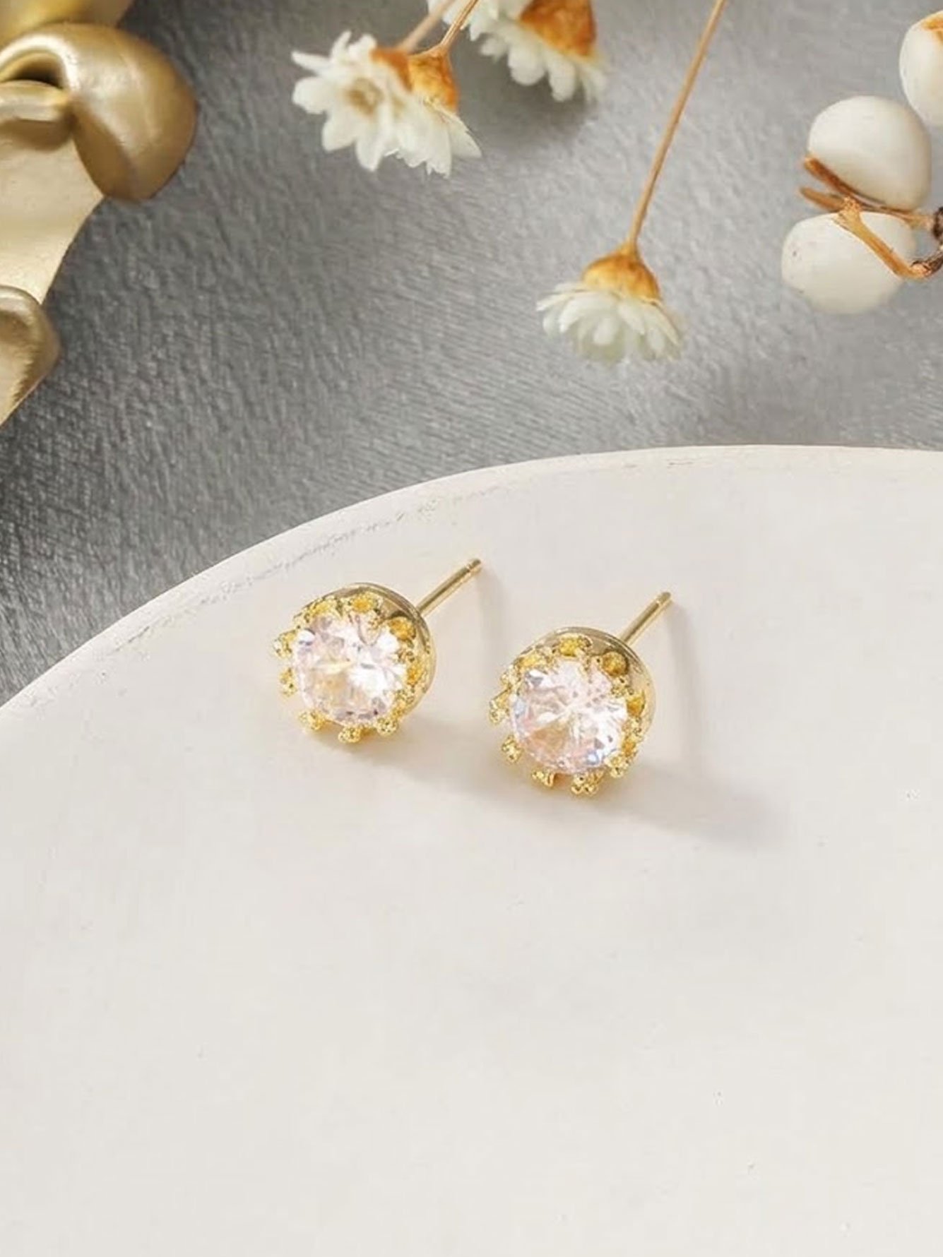 Gold Solid Stud Earrings