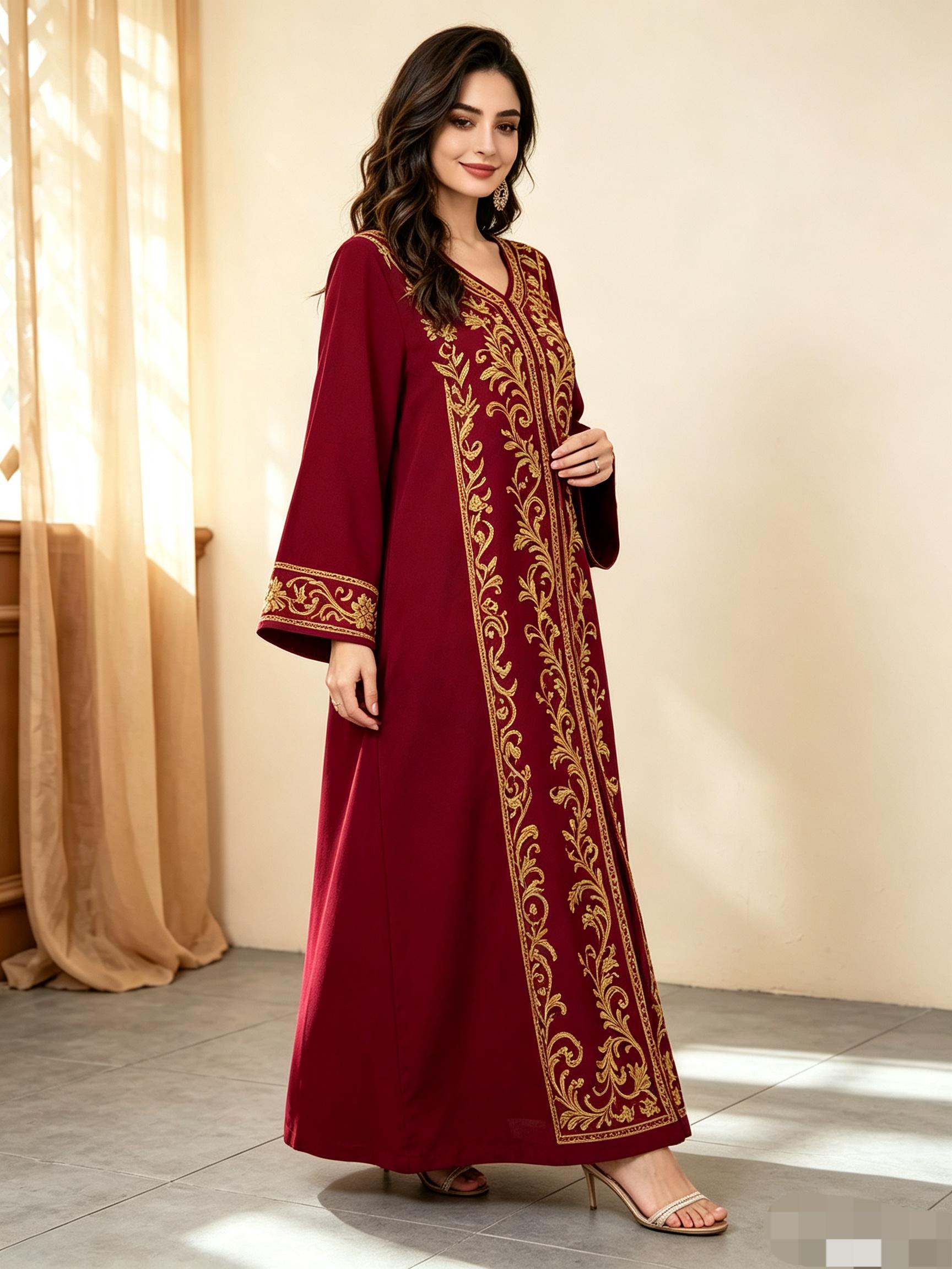 Maroon Embroidered Jalabiya