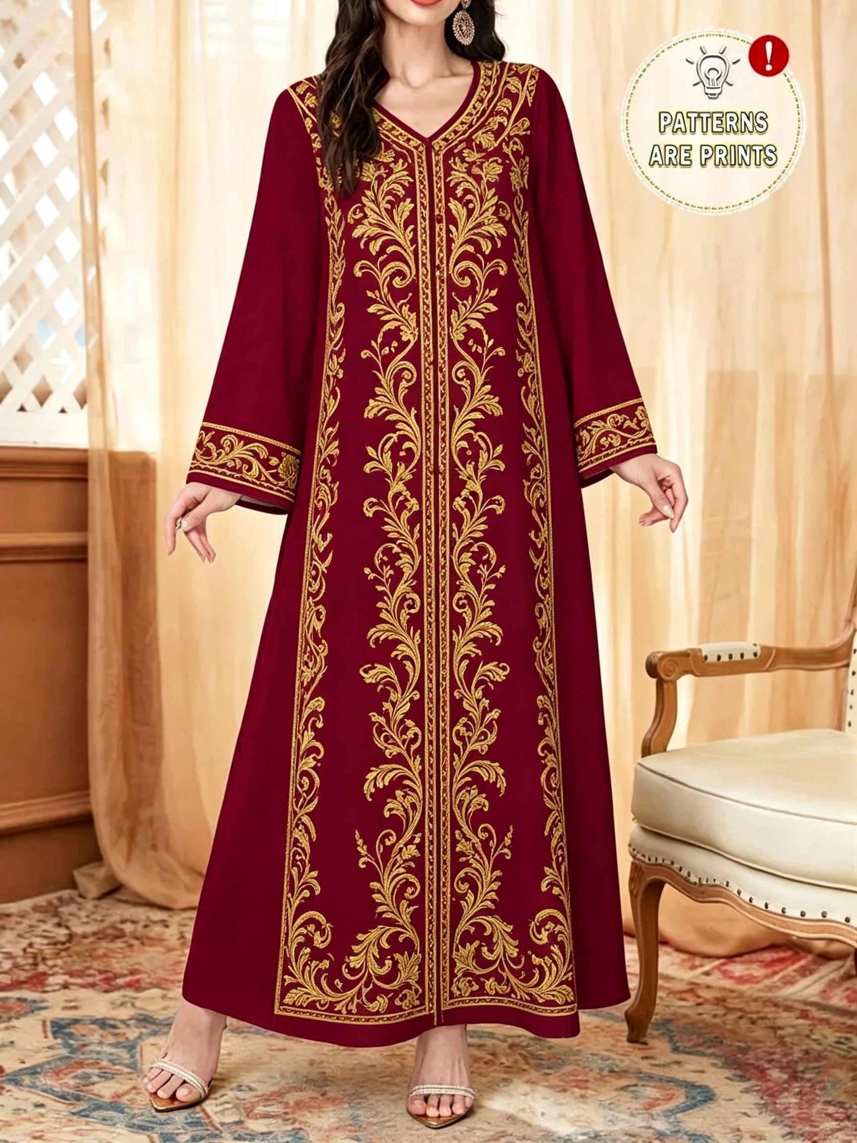 Maroon Embroidered Jalabiya