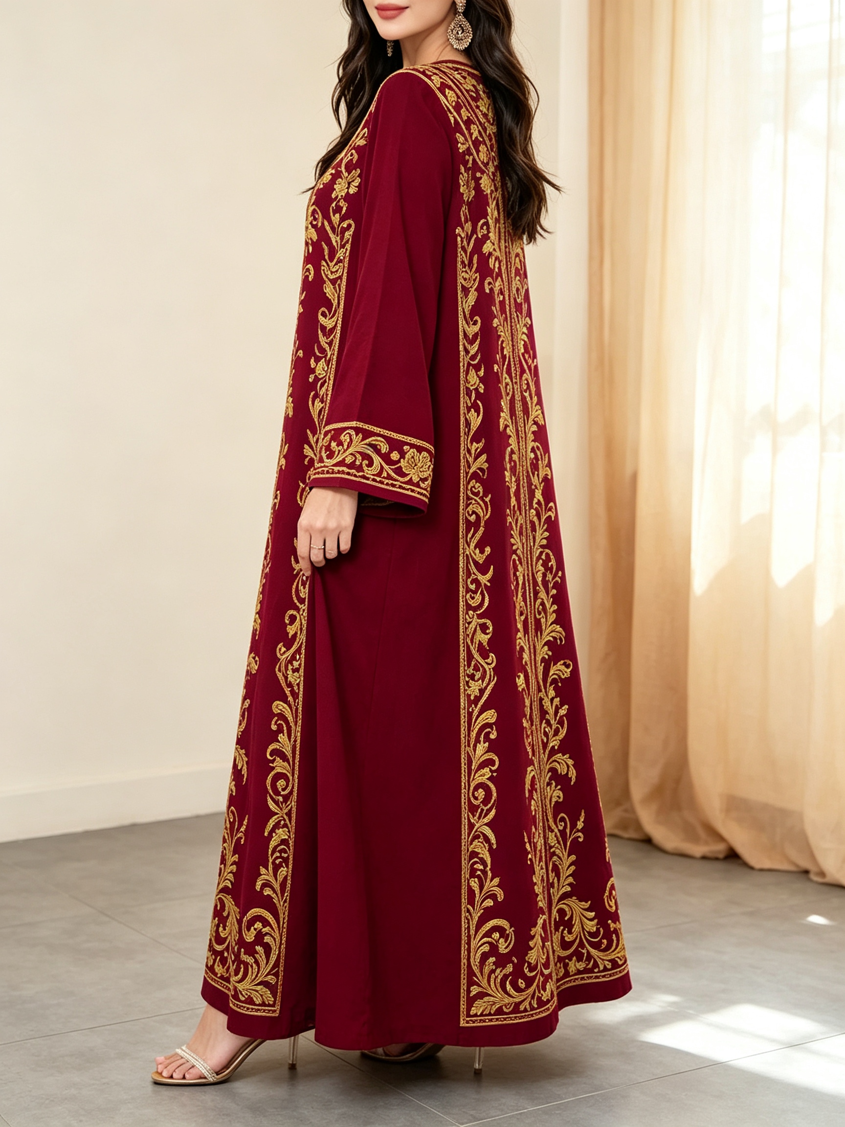 Maroon Embroidered Jalabiya