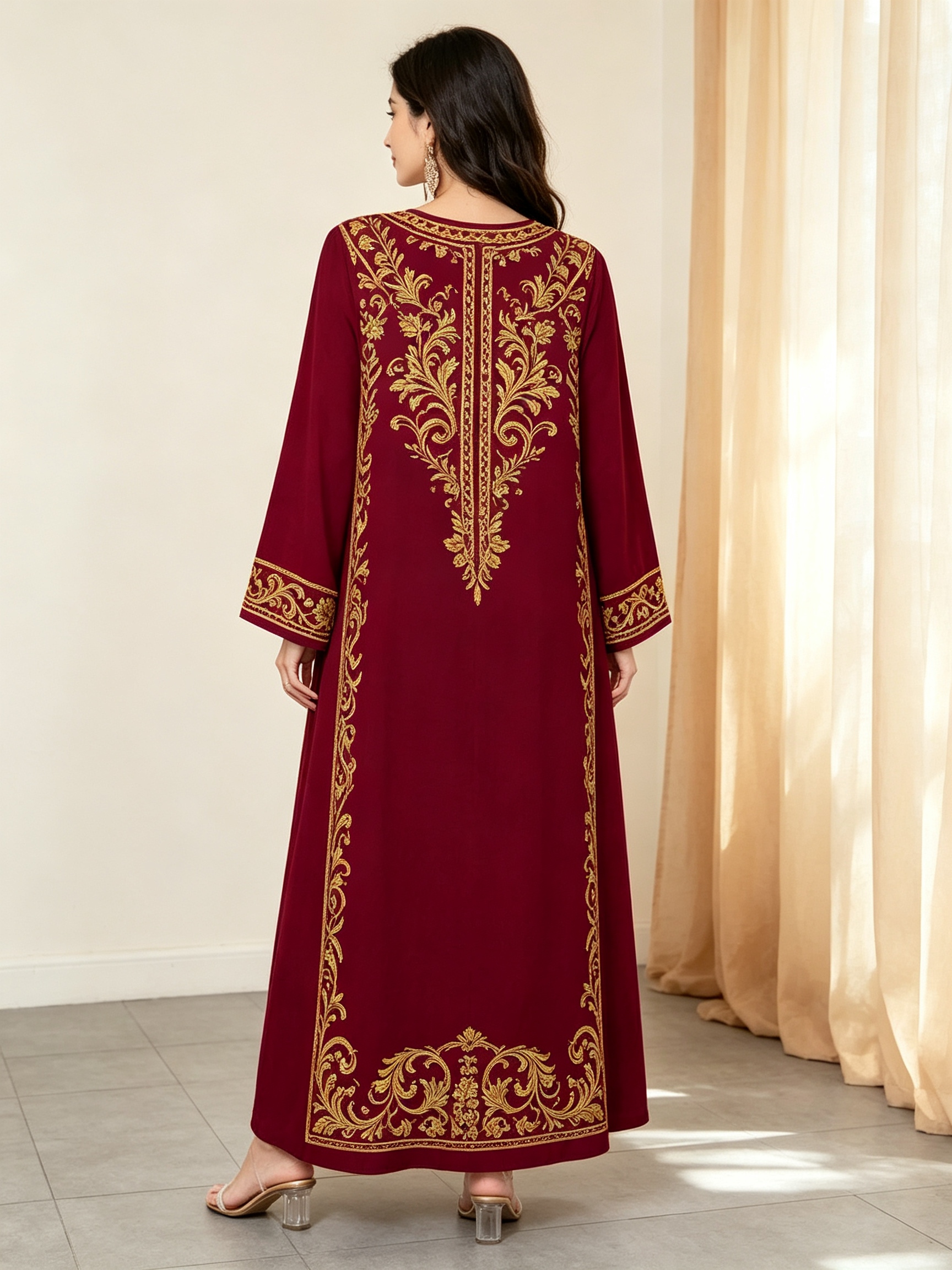 Maroon Embroidered Jalabiya