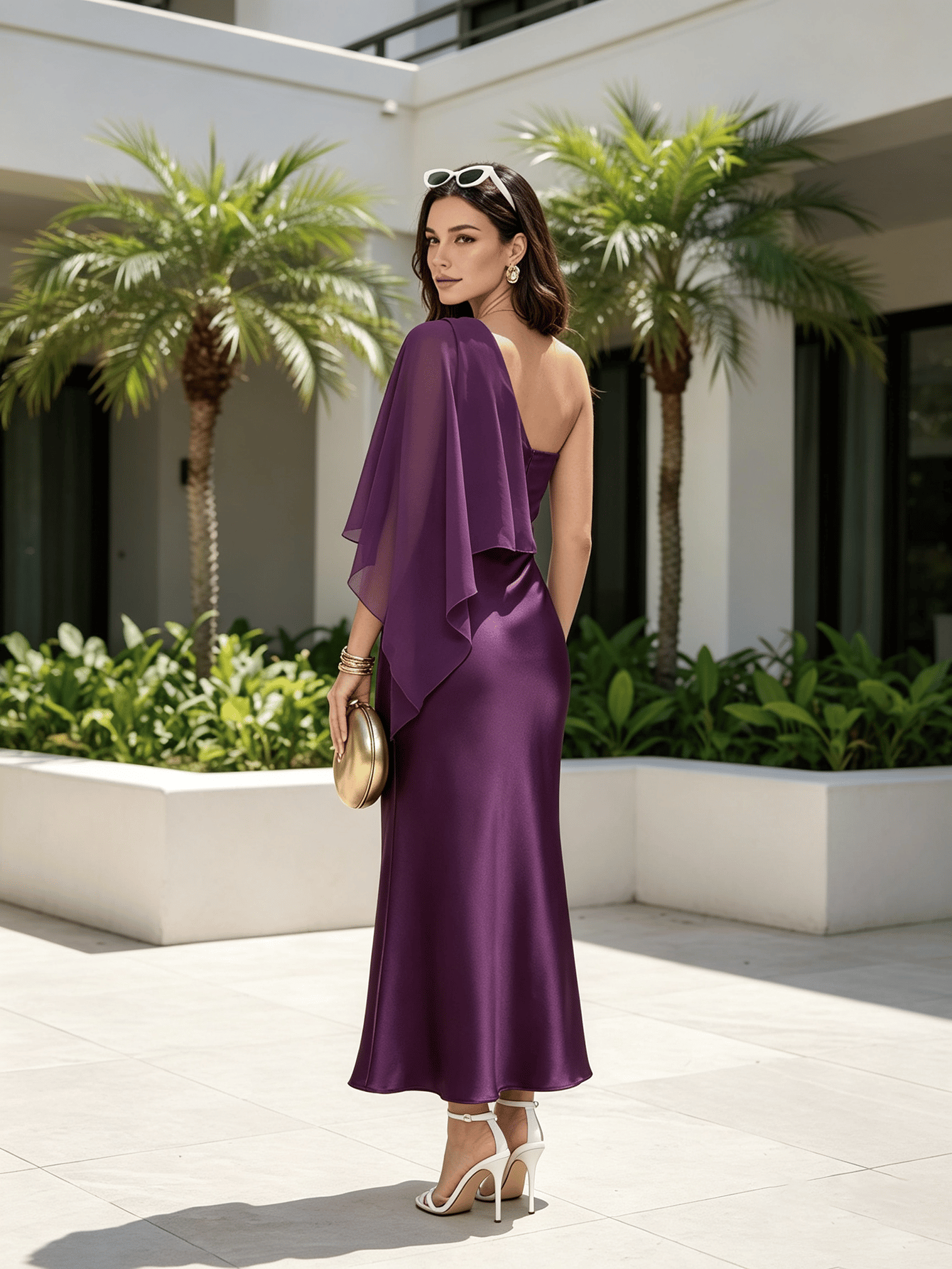 Purple Solid One Shoulder Neck A-Line Maxi Dress
