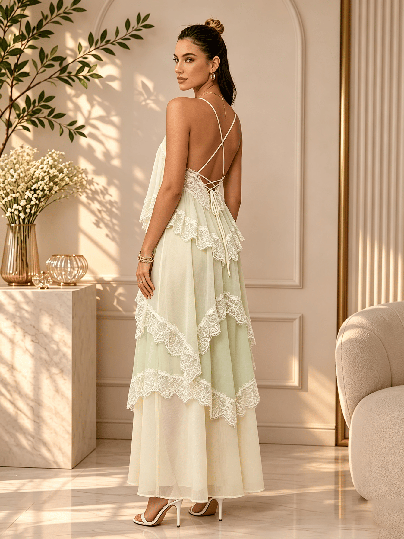 Solid Straight Neck A-Line Maxi Dress