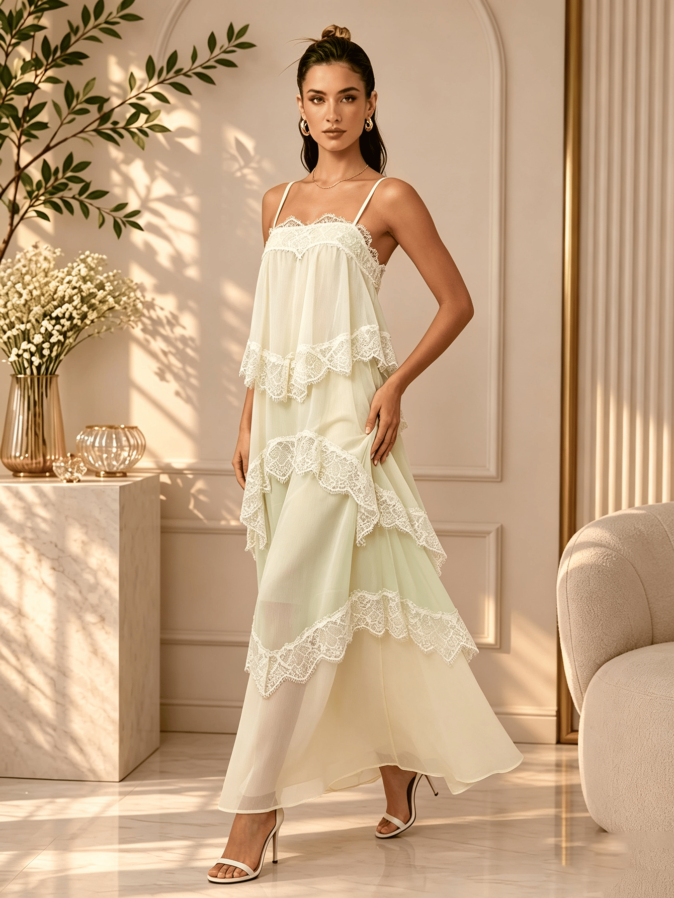 Solid Straight Neck A-Line Maxi Dress