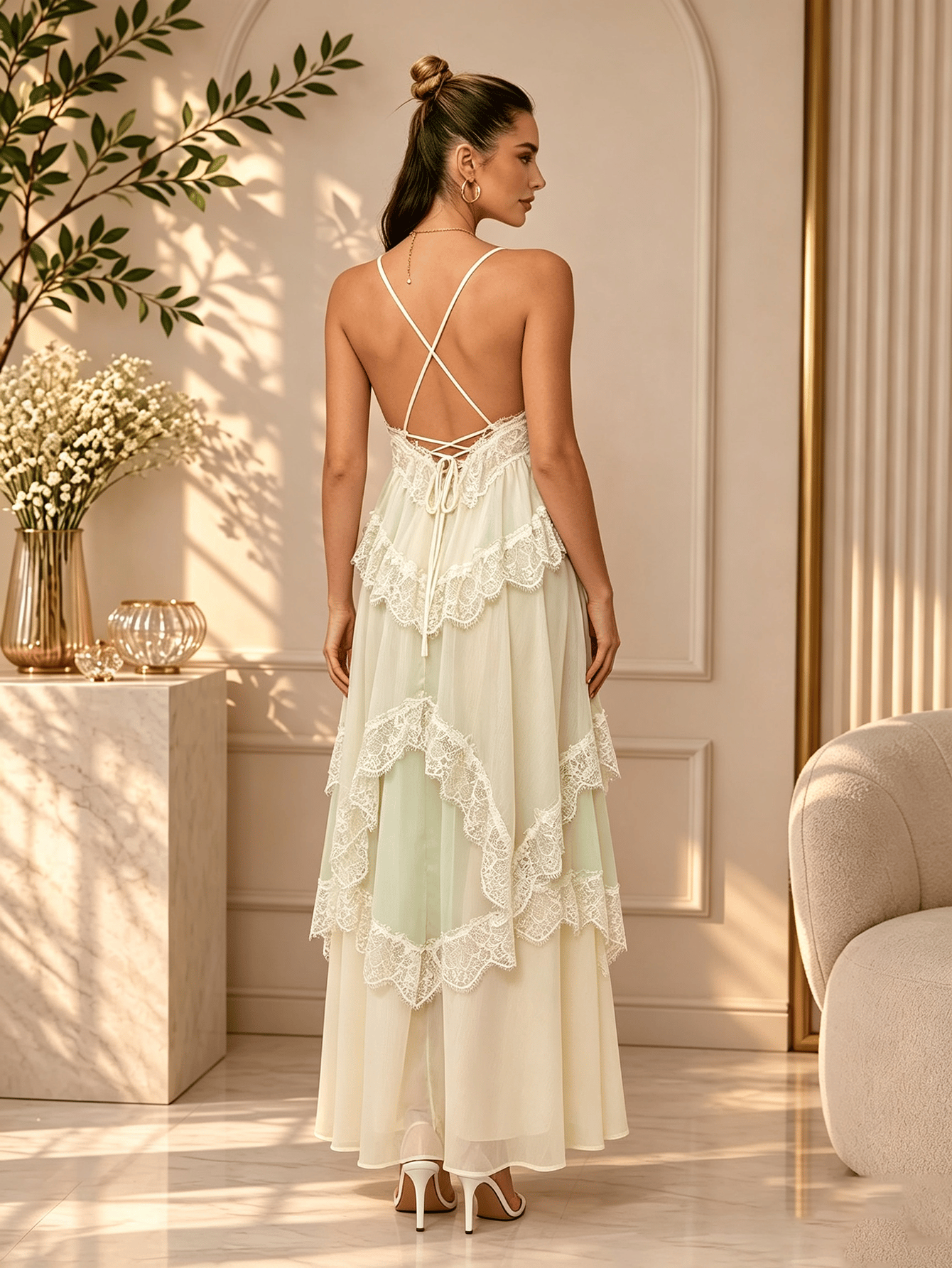 Solid Straight Neck A-Line Maxi Dress