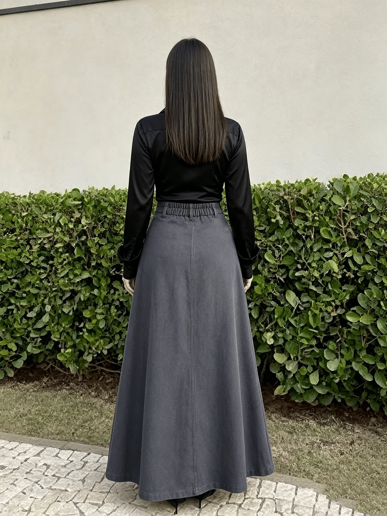 Grey Solid A-Line Maxi Skirt