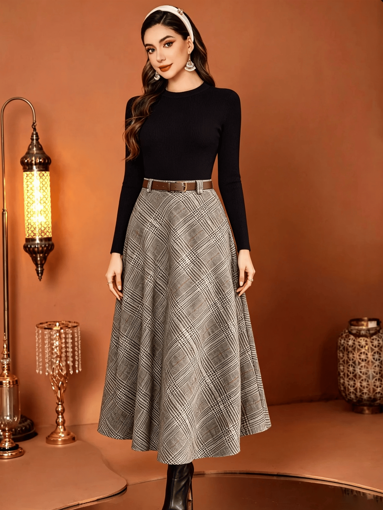 Brown Graphic A-Line Maxi Skirt