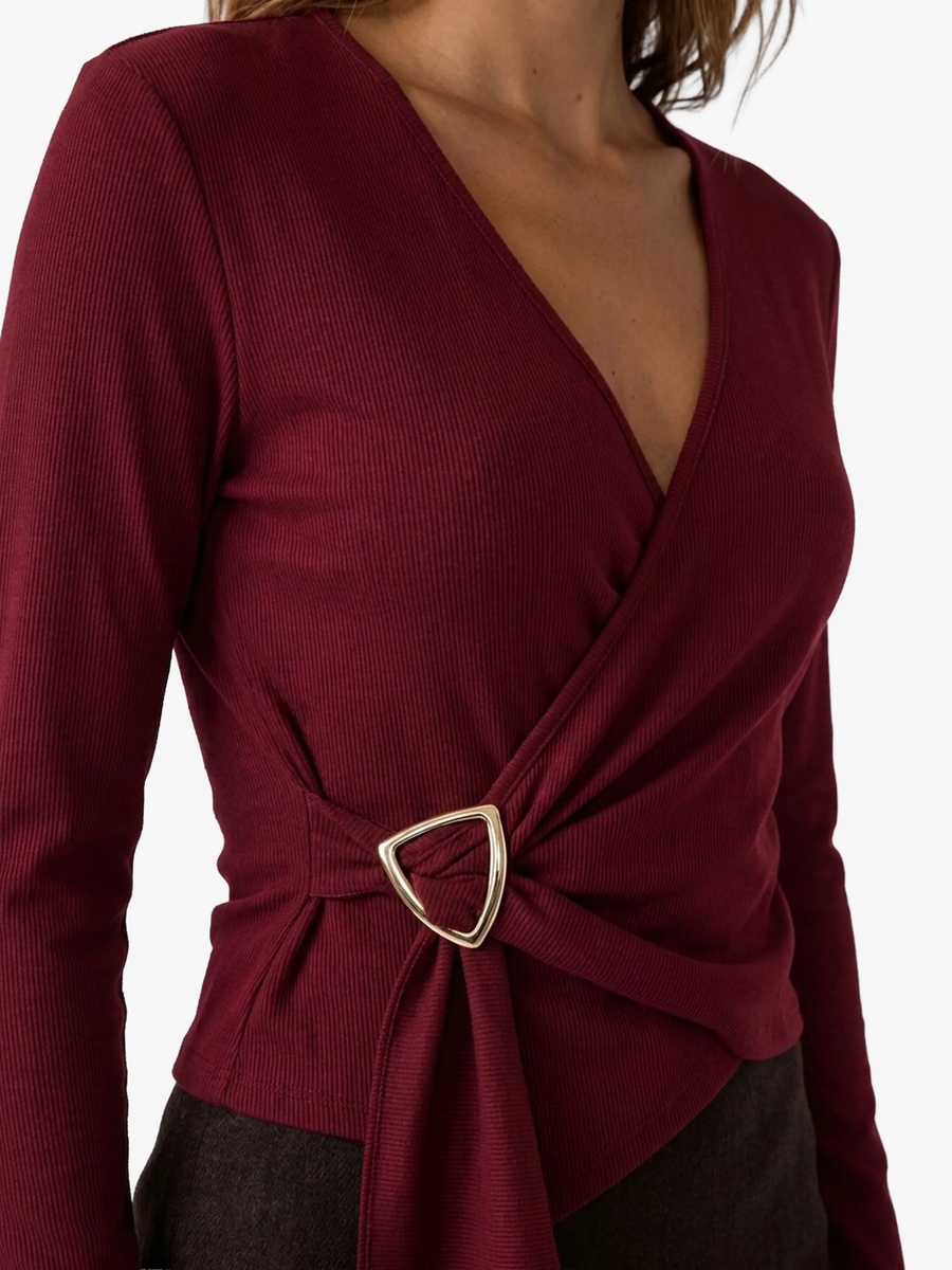 Burgundy Long Sleeve Wrap Top
