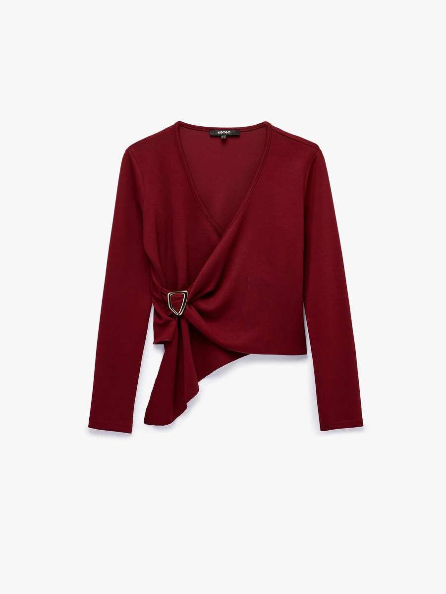 Burgundy Long Sleeve Wrap Top