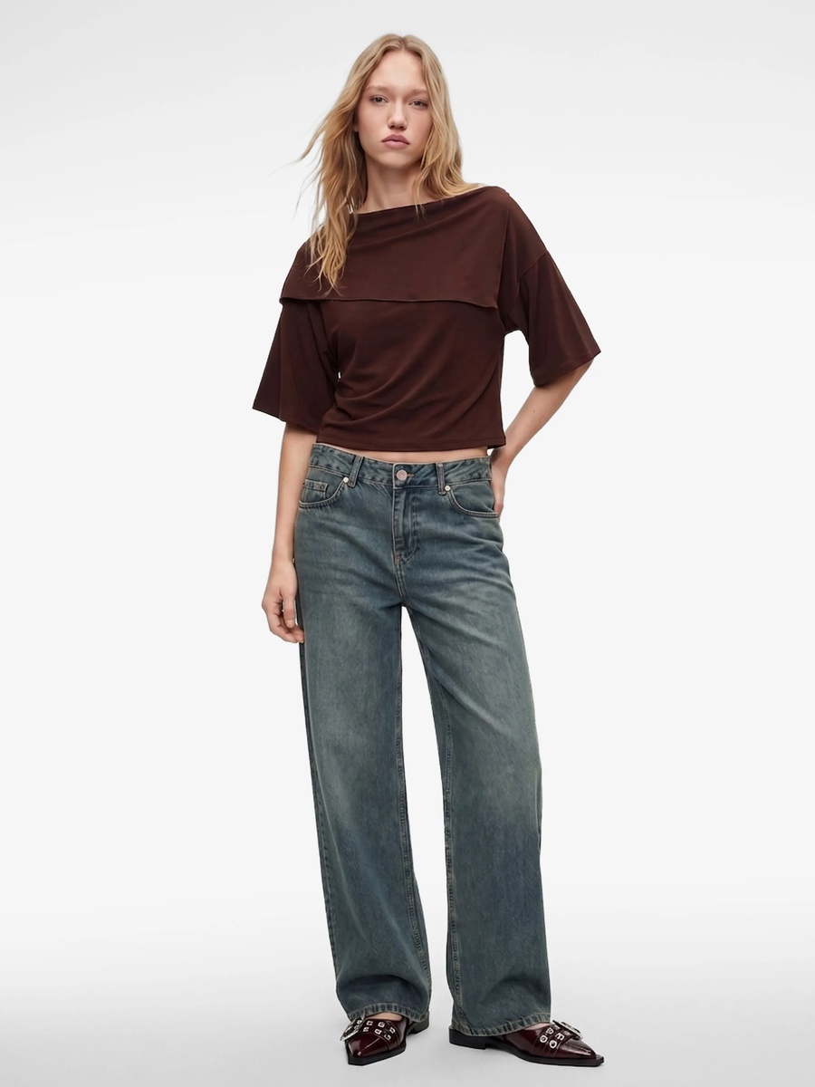 Brown Short Sleeve Crop Top