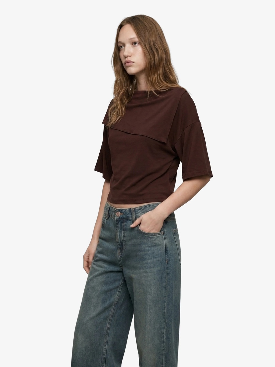 Brown Short Sleeve Crop Top