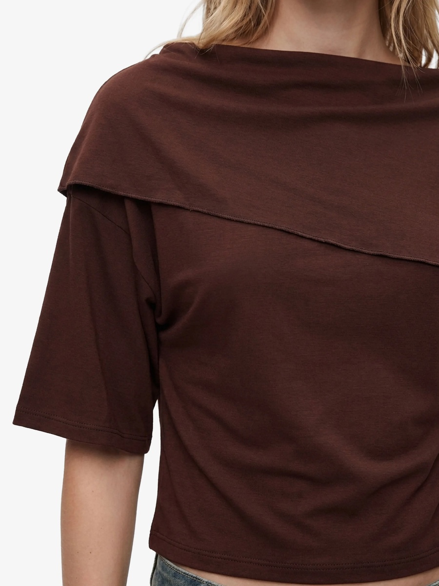 Brown Short Sleeve Crop Top