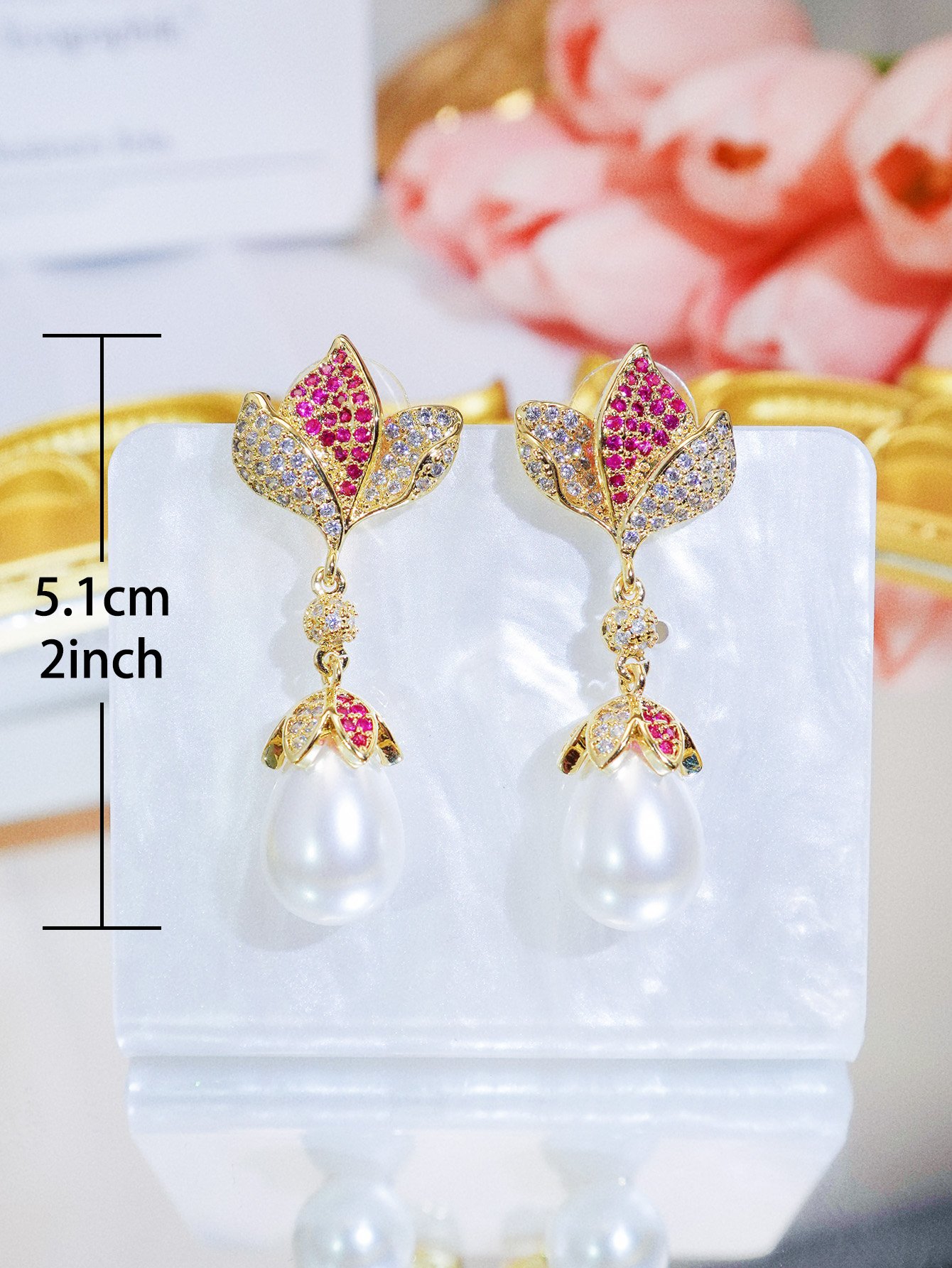 Gold Embroidered Stud Earrings
