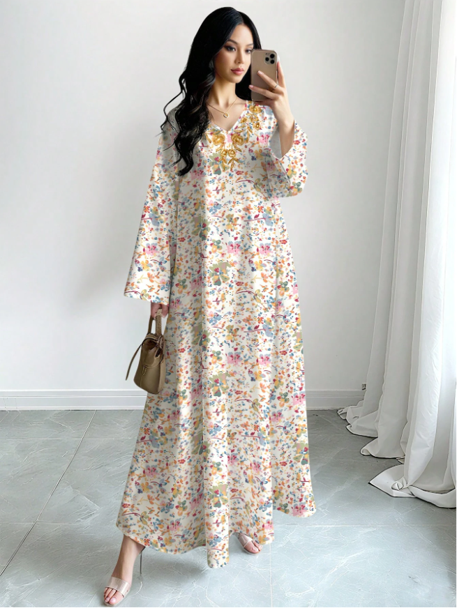 Multi Printed Jalabiya Dress