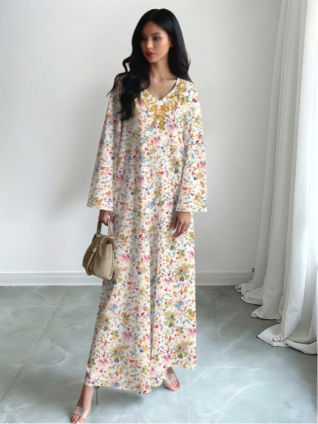 Multi Printed Jalabiya Dress