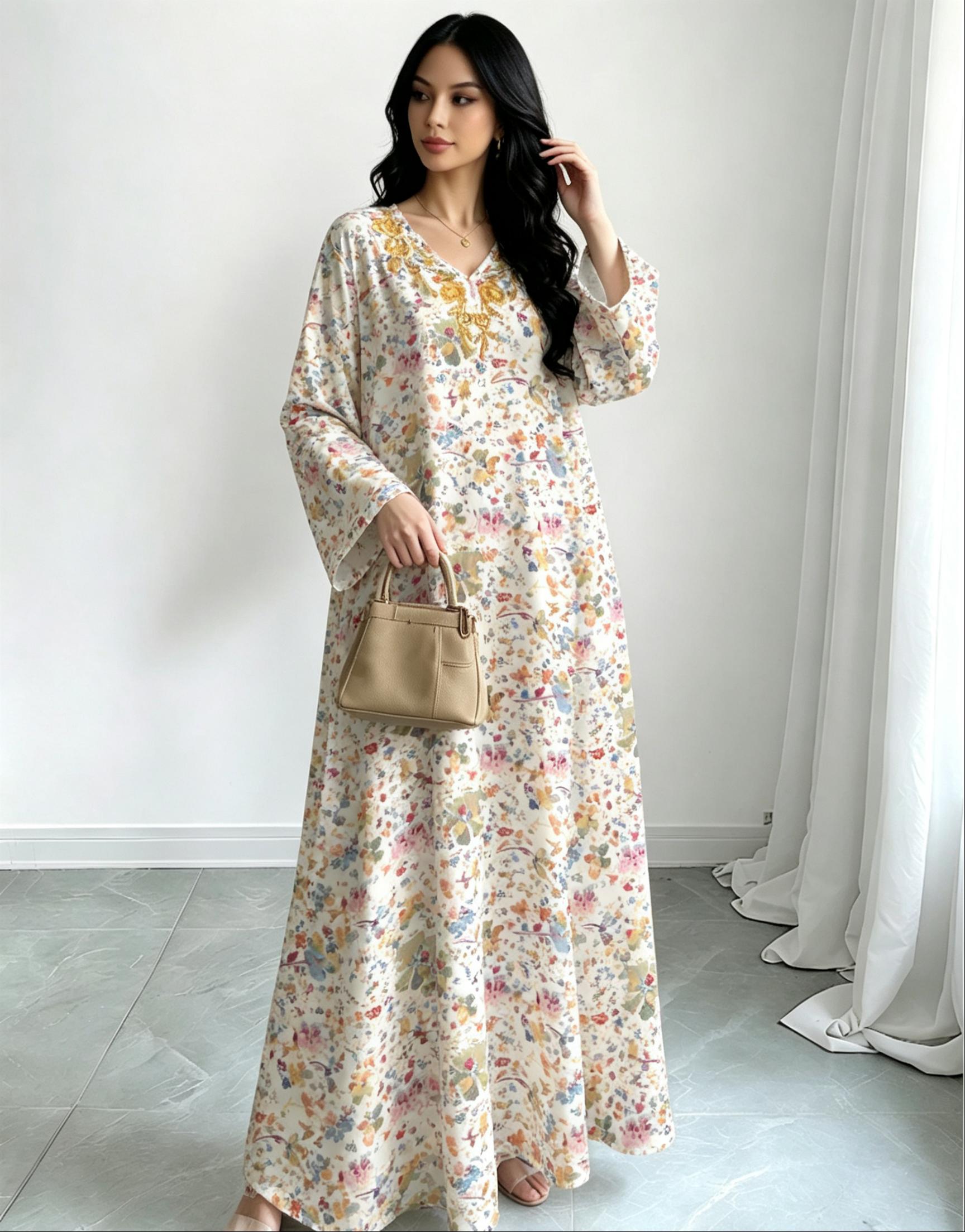 Multi Printed Jalabiya Dress