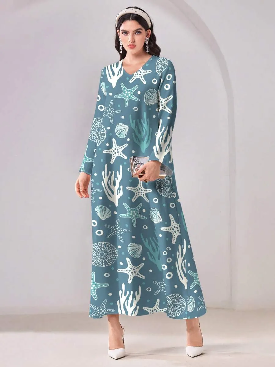 Teal Printed Jalabiya