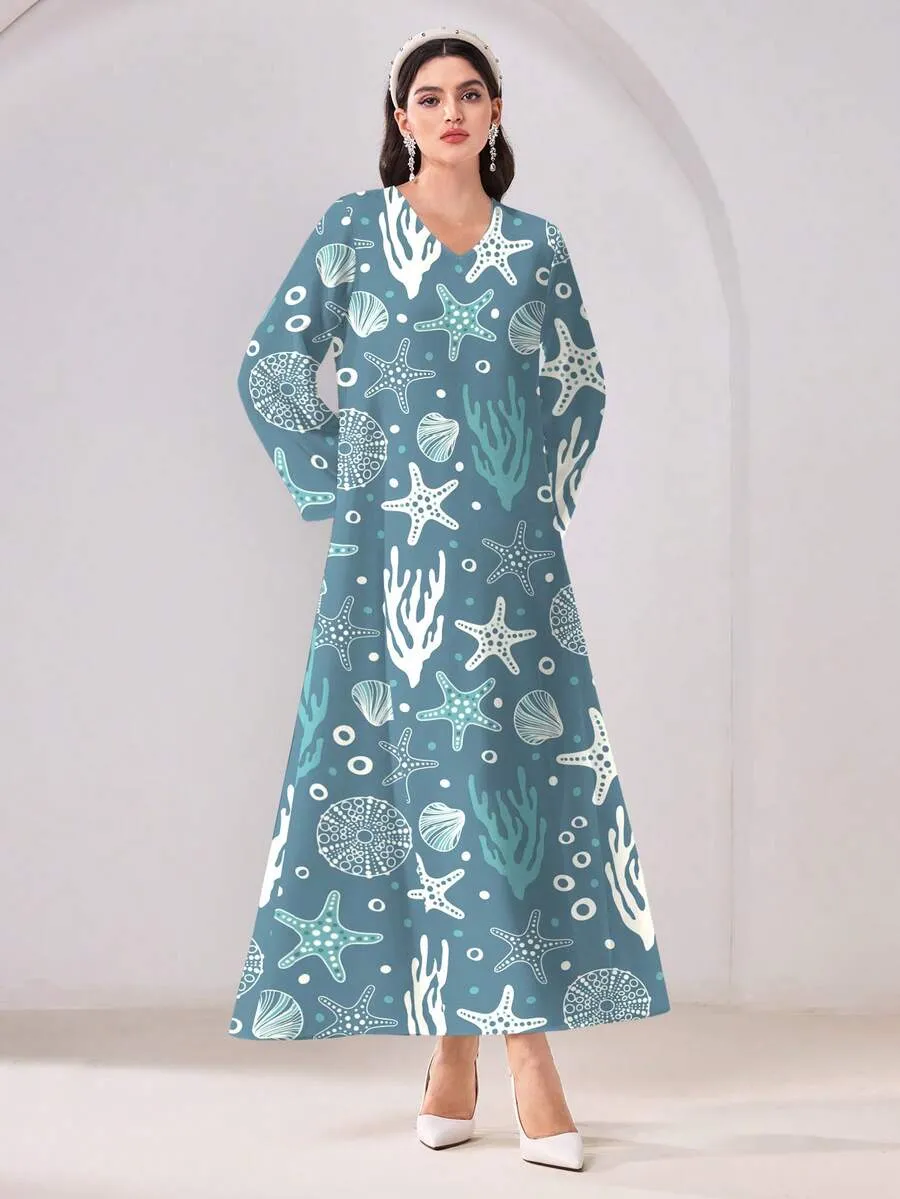 Teal Printed Jalabiya