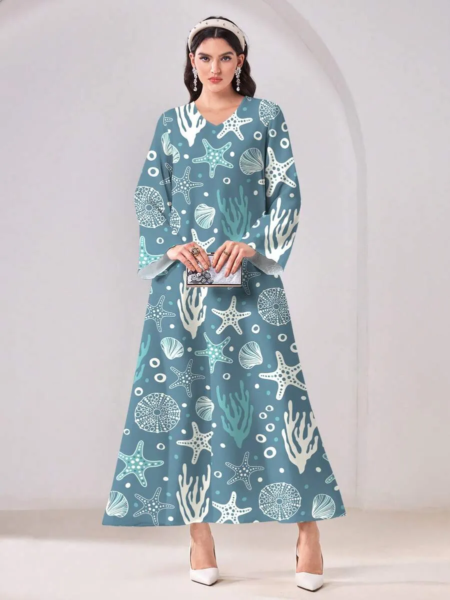 Teal Printed Jalabiya